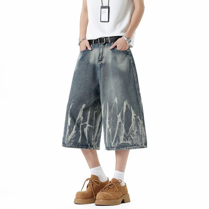 Jean Lightning Pattern Tie-Dye Denim Shorts Men Summer Size US 34 / EU 50 - 4 Thumbnail