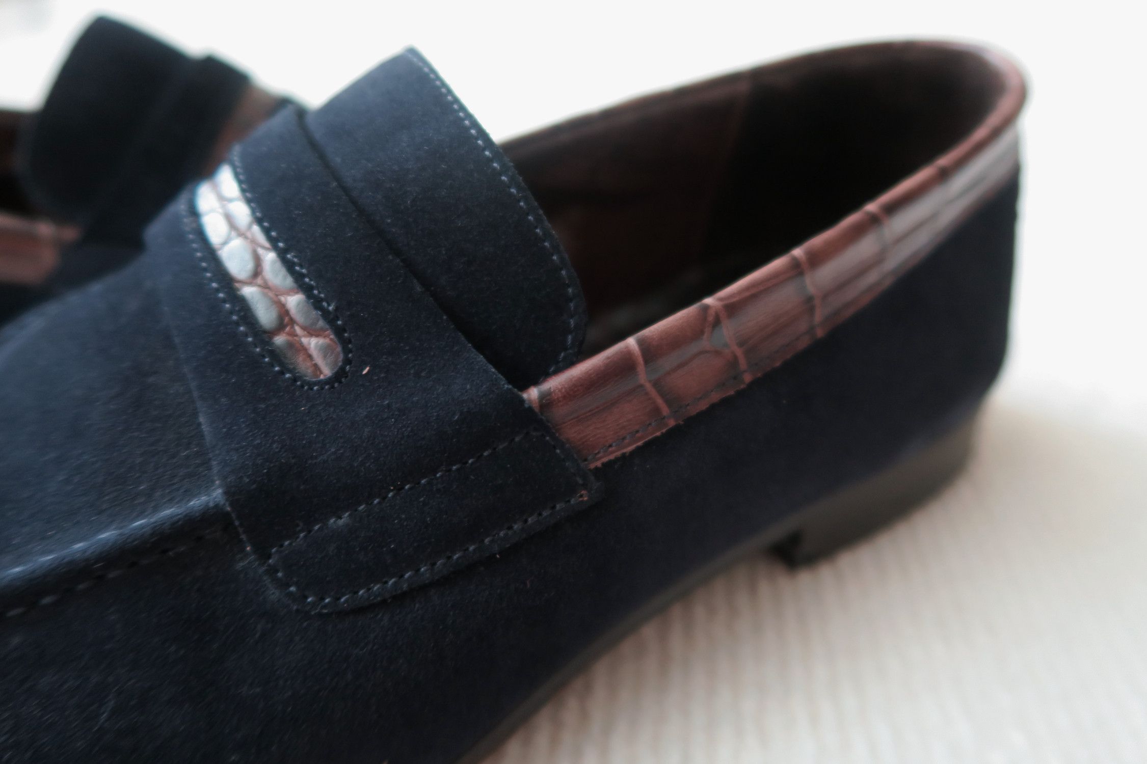 Canali Canali Suede Croc-Embossed Leather Trim Penny Loafers Shoes Size US 10 / EU 43 - 6 Thumbnail