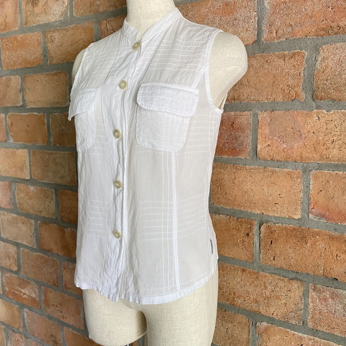 Armani ARMANI JEANS White Sleeveless Mandarin Collar Top Size S / US 4 / IT 40 - 10 Thumbnail