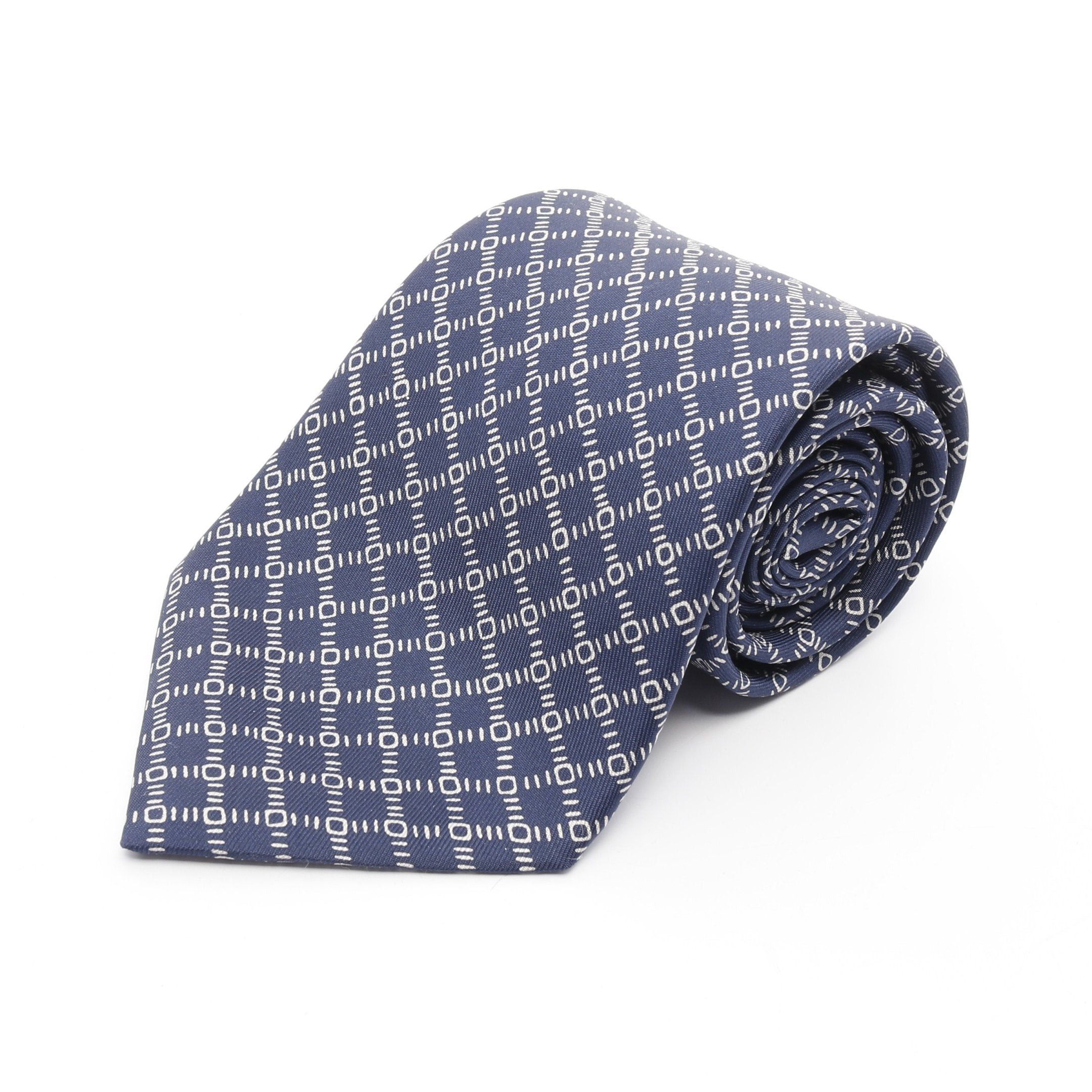 Hermes Hermes Tie Silk Navy White Size ONE SIZE - 1 Thumbnail