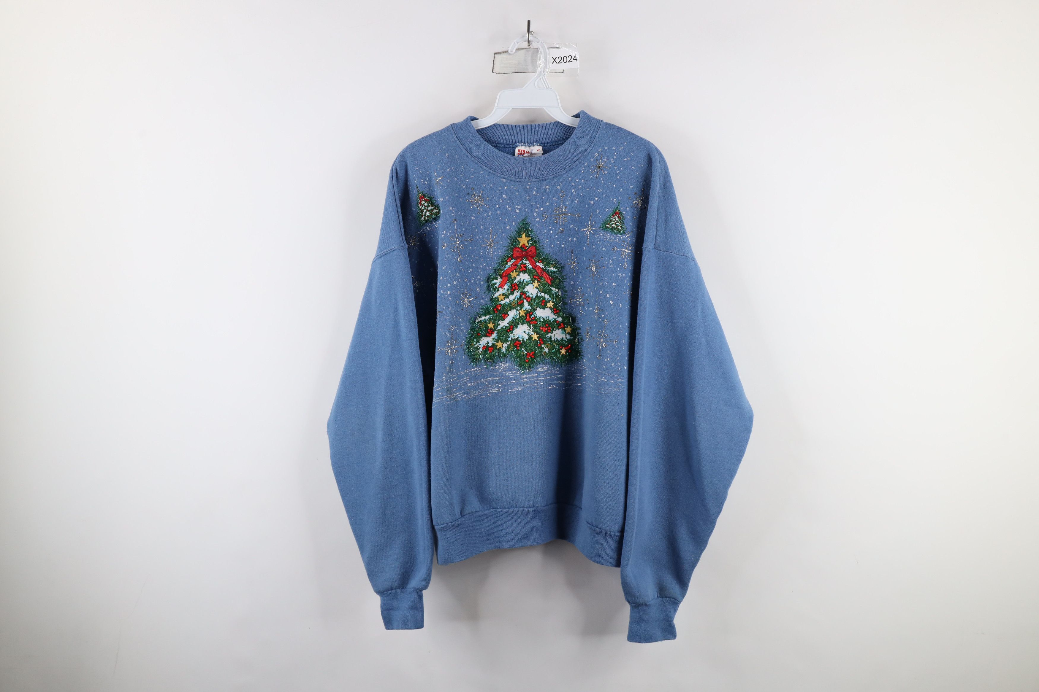Vintage Vintage 90s Christmas Tree Glitter Puff Paint Sweatshirt Size XL / US 12-14 / IT 48-50 - 1 Thumbnail