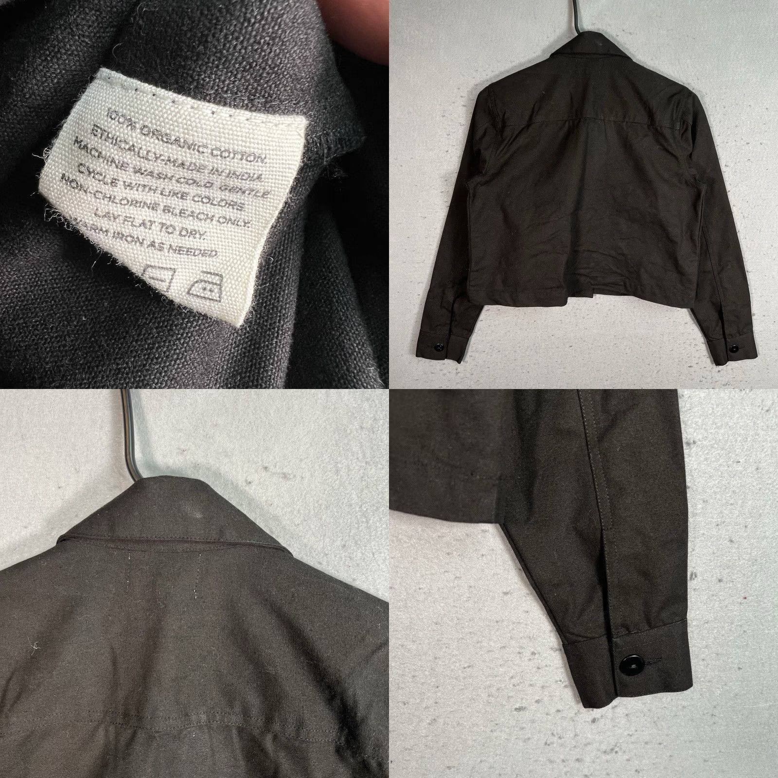 Vintage Laude The Label Organic Cotton Cropped Jacket Womens Small Black Basic Long Sleeve Size S / US 4 / IT 40 - 8 Thumbnail