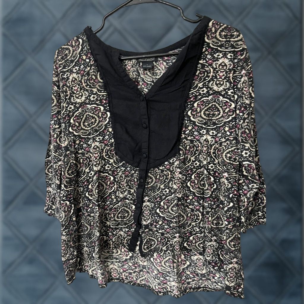 Lucky Brand VINTAGE Lucky Brand Sheer Henley Blouse Women’s Size Large Black Boho Love Size L / US 10 / IT 46 - 1 Thumbnail