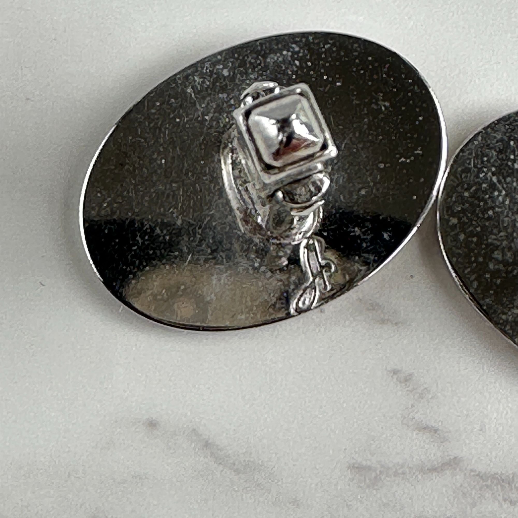 Vintage Anson Vintage Cufflinks Oval Rhinestone Silver Tone Size ONE SIZE - 5 Thumbnail