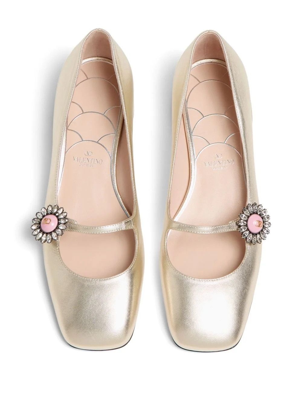 Valentino os11x0126 Floral Appliqué Ballerina Shoes in Gold Size US 9.5 / IT 39.5 - 7 Thumbnail