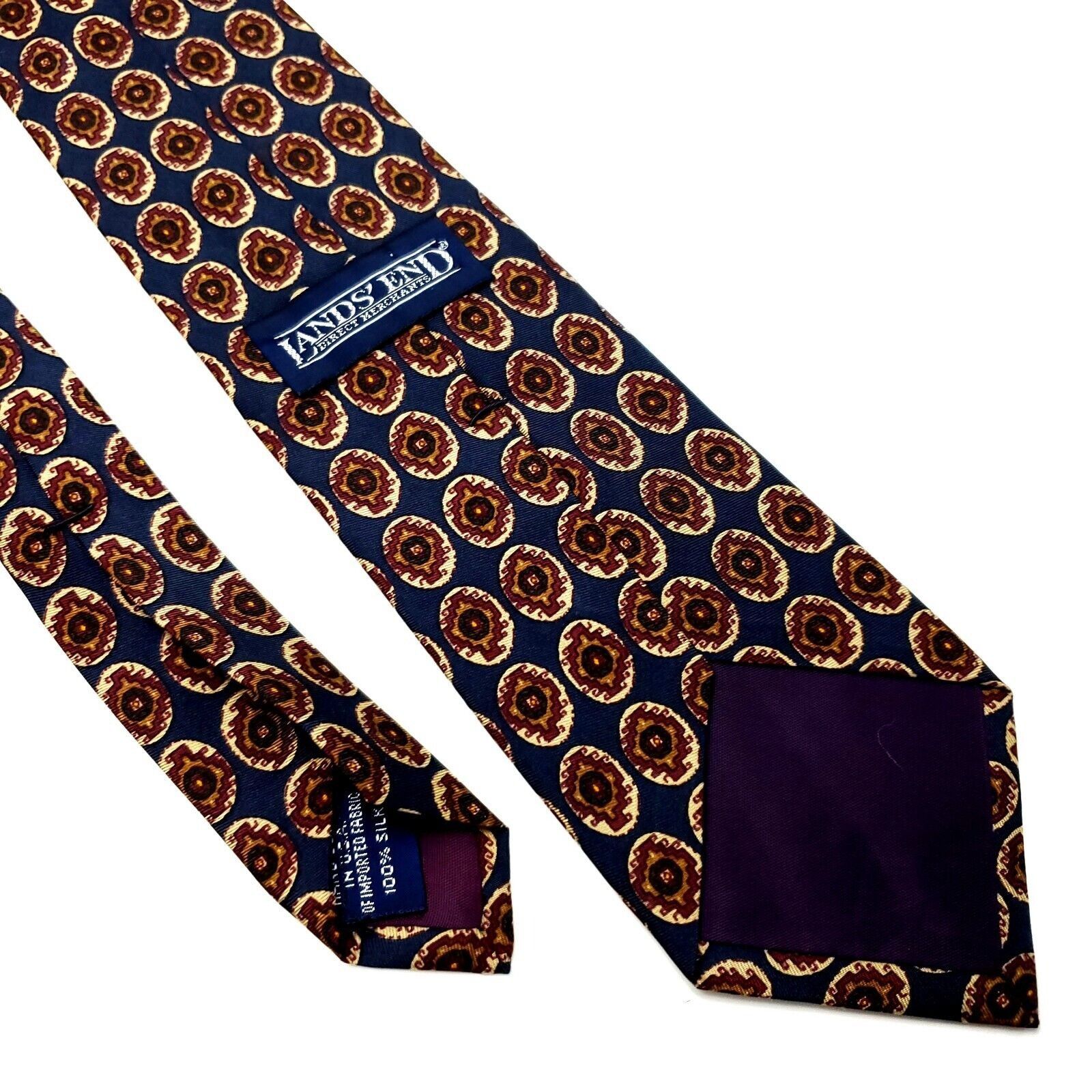 Vintage Land's End Silk Tie Print Blue Geometric Long Size ONE SIZE - 5 Thumbnail