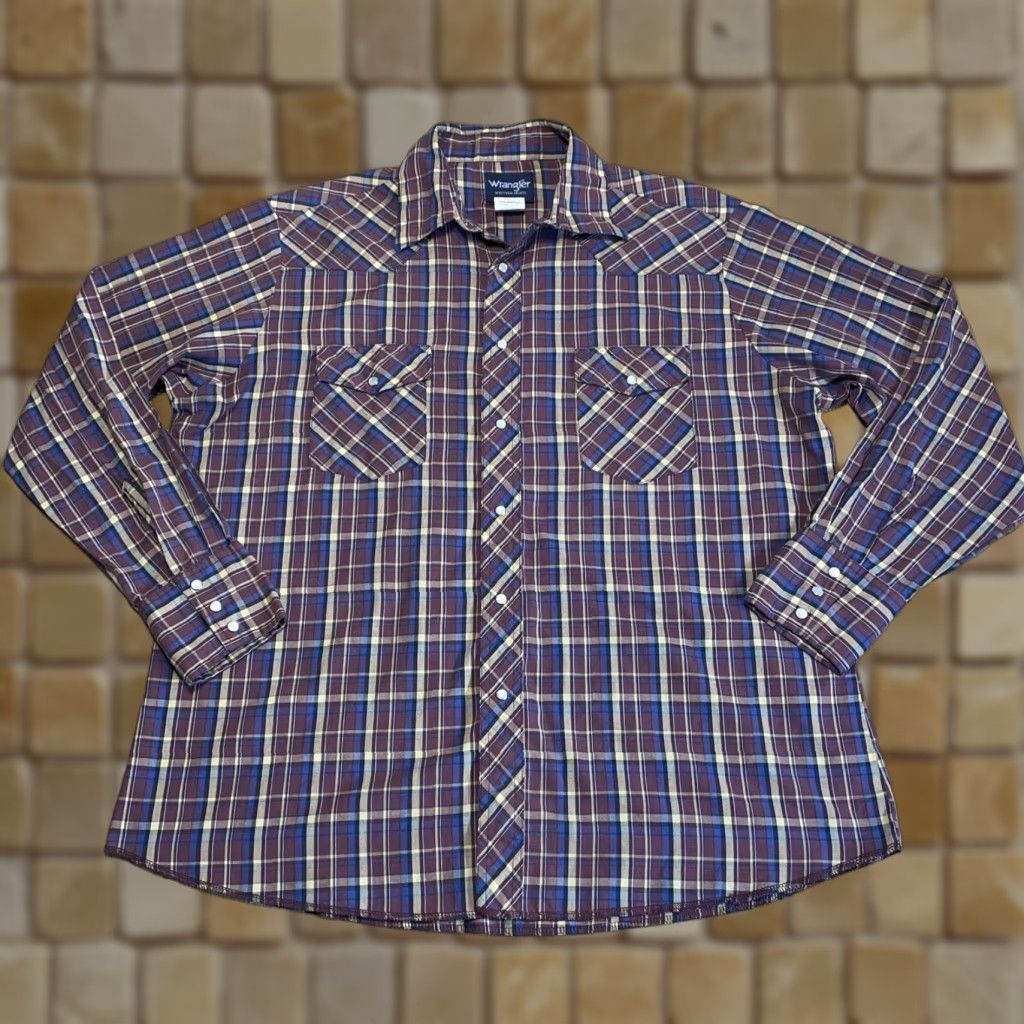 Wrangler VTG Wrangler Shirt Western Plaid Blue Mens XL Pearl Snap Short Sleeve Button-Up Casual Size US XL / EU 56 / 4 - 1 Thumbnail