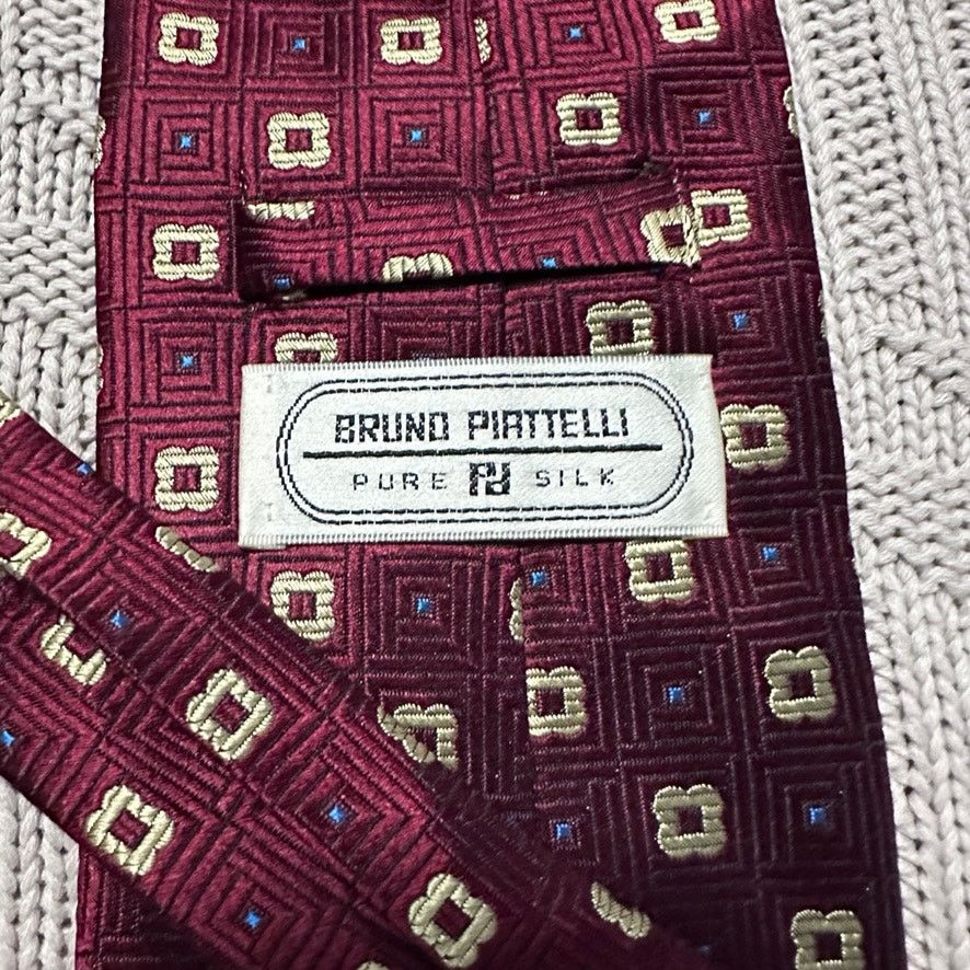 Vintage Vintage Bruno Piattelli maroon geometric floral silk tie Size ONE SIZE - 3 Thumbnail