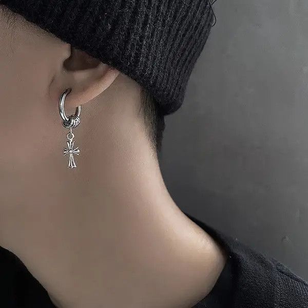 Designer × Jewelry 925 Silver Plated Cross Dangle Drop Earrings for Men Women Size ONE SIZE - 4 Thumbnail