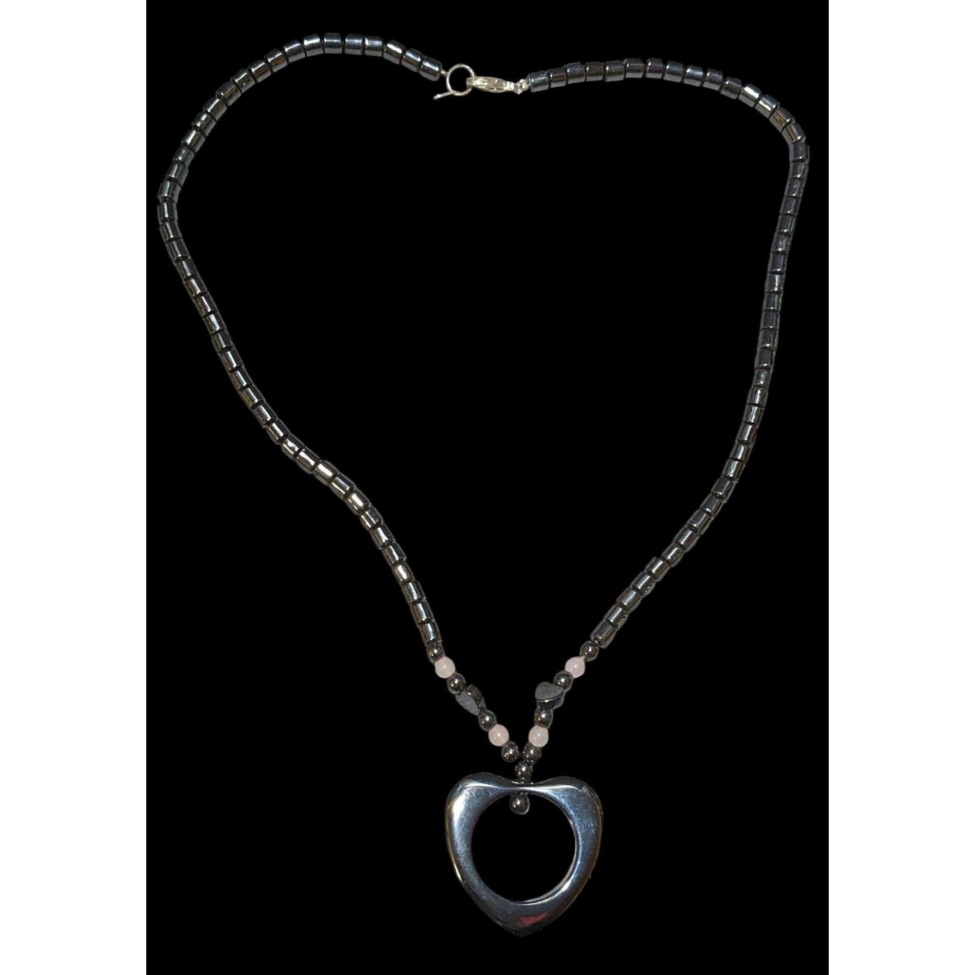 Other Coquette Open Heart Hematite Pink Quartz Necklace Size ONE SIZE - 1 Thumbnail