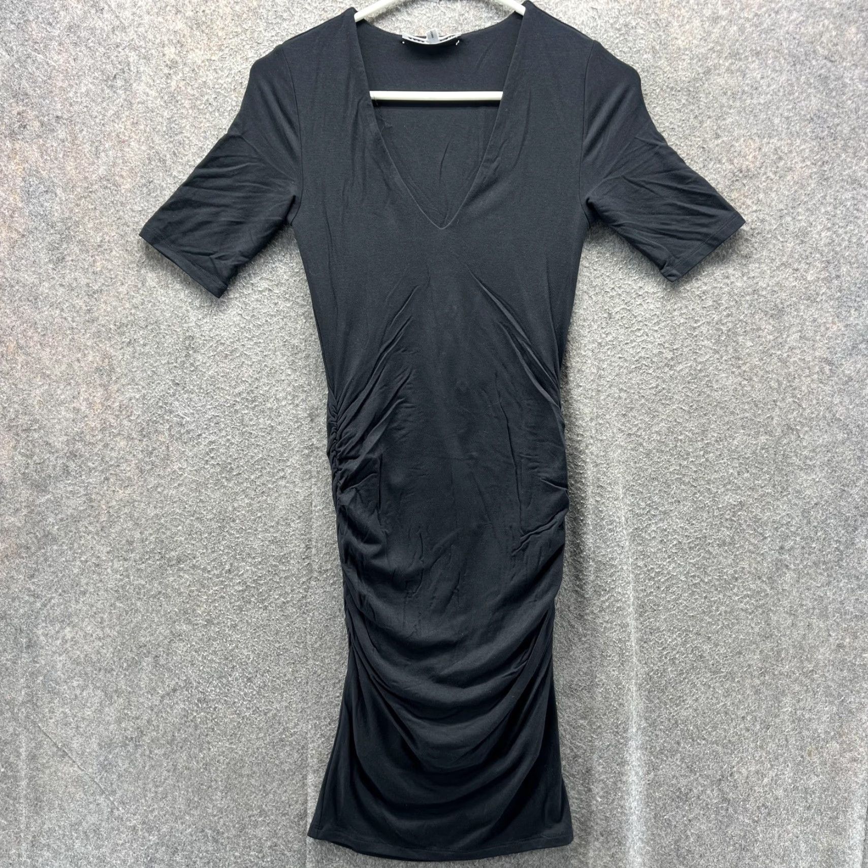 Good American Good American Dress Womens 1 Black Ruched V Neck Jersey Bodycon Knee Length Dress Size XS / US 0-2 / IT 36-38 - 2 Thumbnail