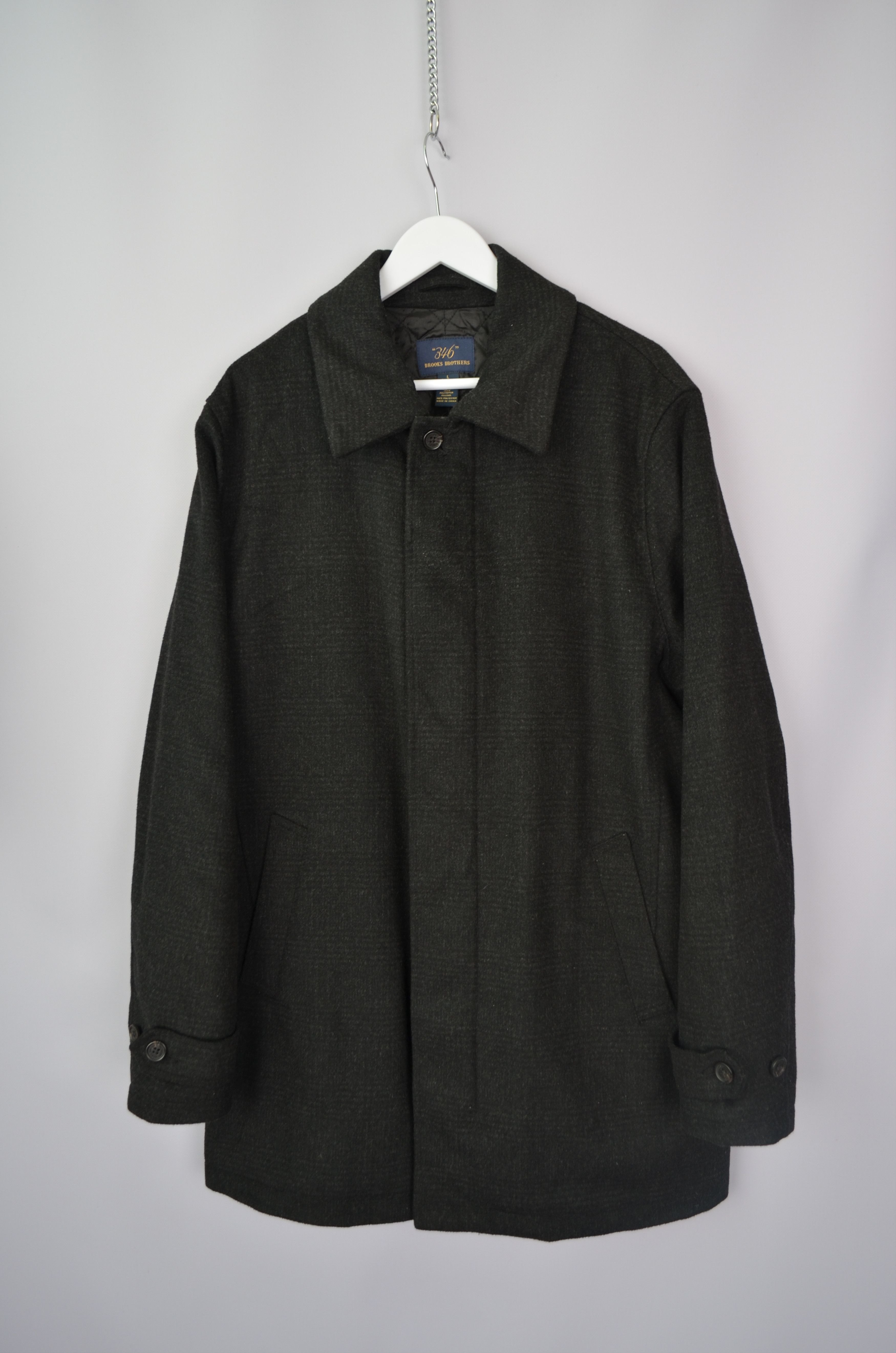 Brooks Brothers × Designer Brooks Brothers "346" Check Dark Grey Wool Car Pea Coat Sz L Size US L / EU 52-54 / 3 - 3 Thumbnail