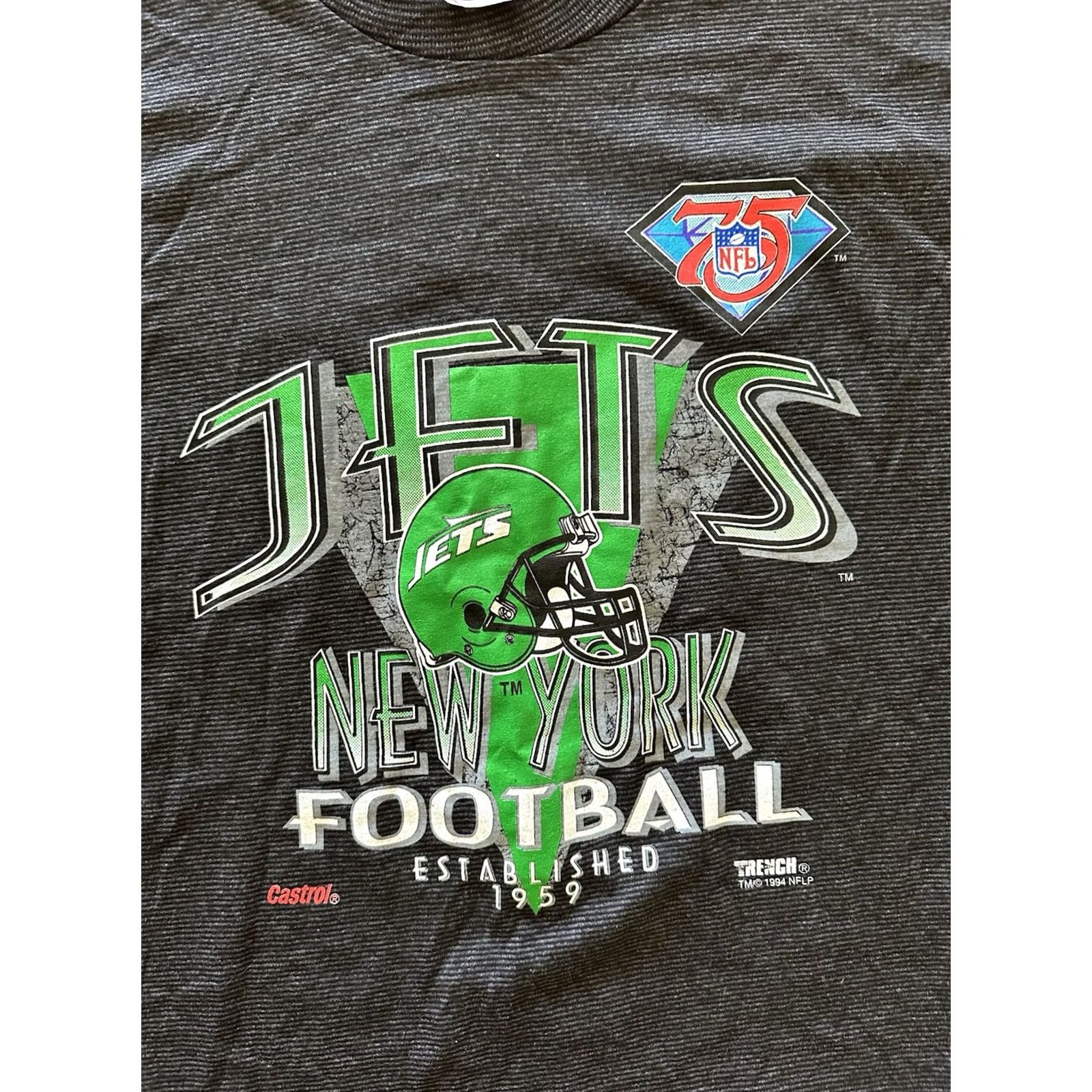 NFL VINTAGE 90s New York Jets Tee T Shirt Trench Single Stitch XL Men's Black NFL Size US XL / EU 56 / 4 - 2 Thumbnail