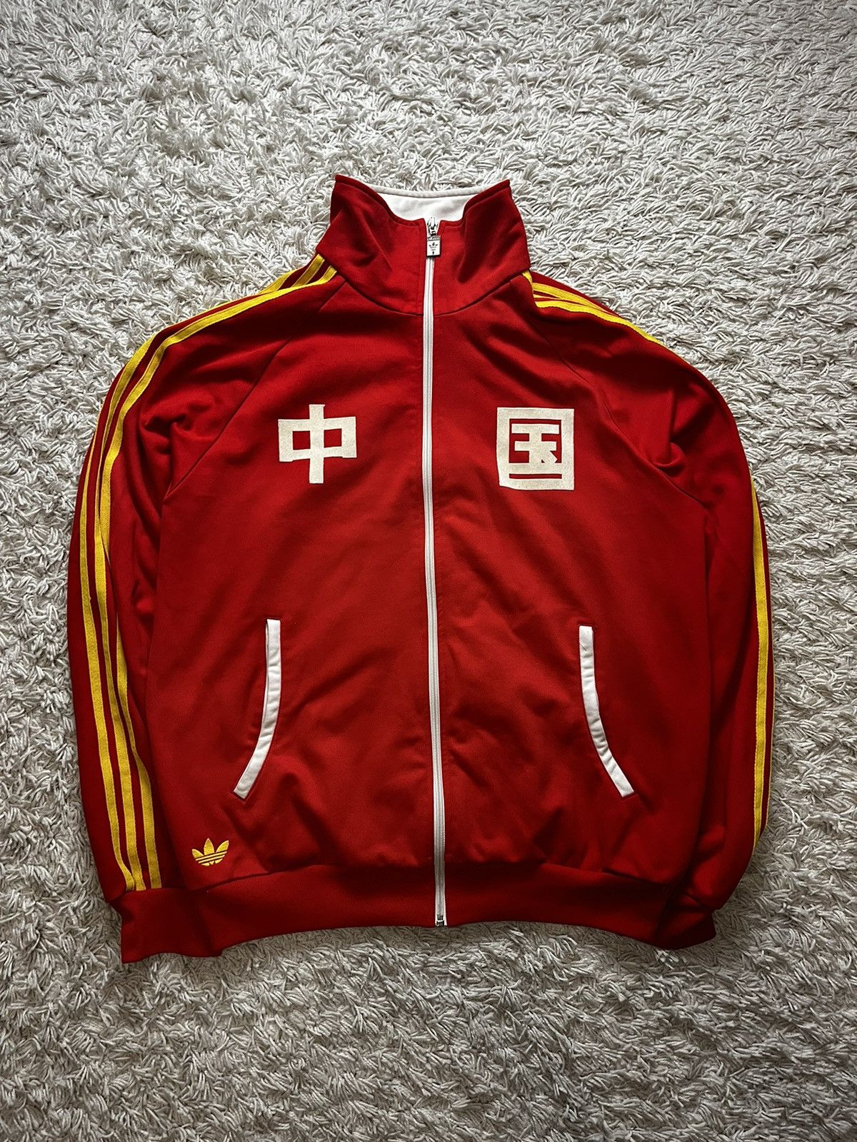 Pre-owned Adidas X Vintage Big Logo Zip Hoodie Adidas China 2008 Olympic Games In Red