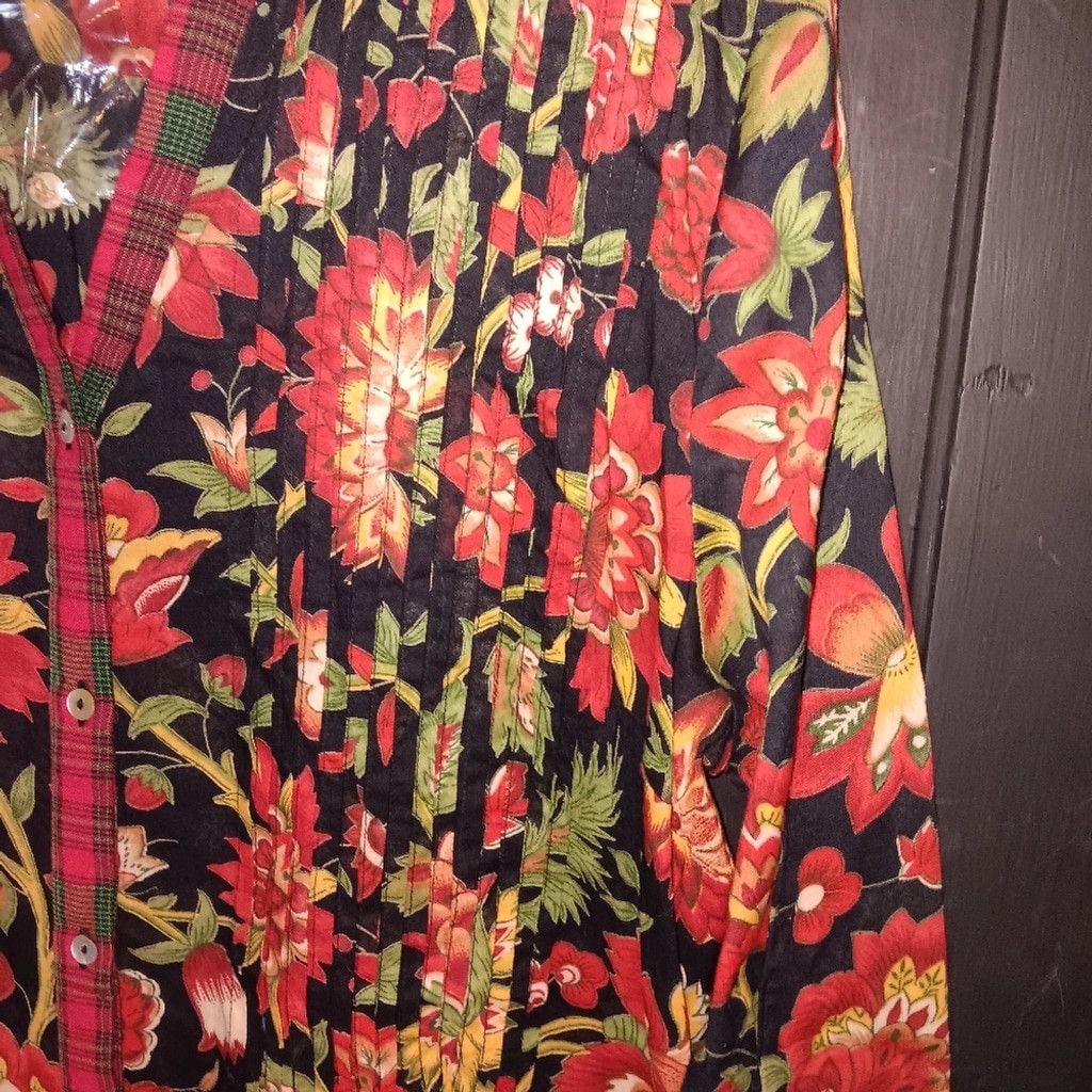 J. Peterman J.Peterman floral plaid trim dress, Size M, nwot Size XL / US 12-14 / IT 48-50 - 4 Thumbnail
