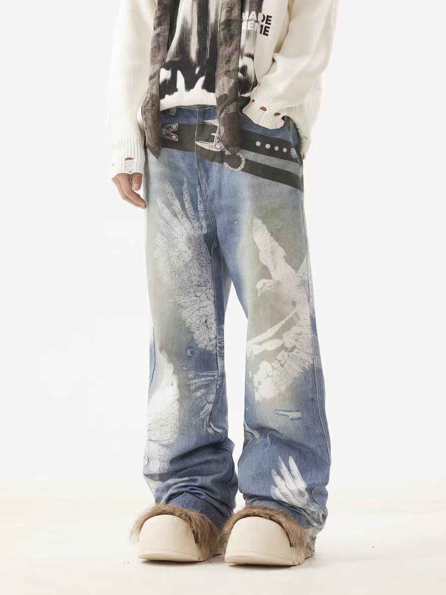 Designer × Japanese Brand × Vintage Vintage street print washed and worn loose jeans Size US 34 / EU 50 - 2 Thumbnail