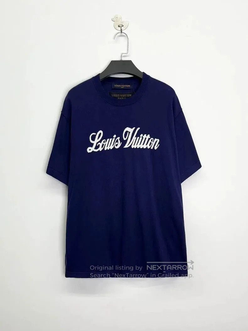 Louis Vuitton Blue Embroidered Logo Knit Tee.