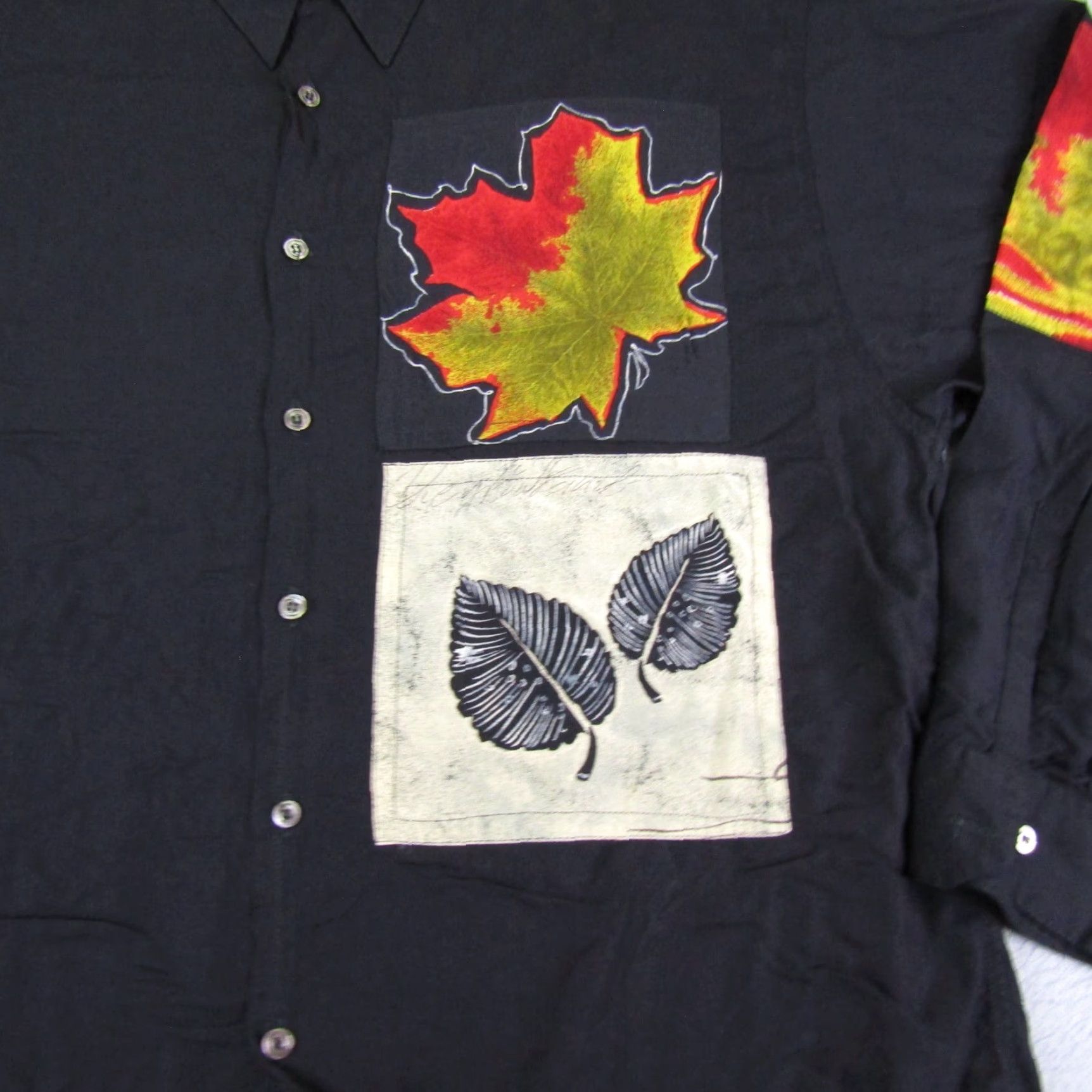 Vintage Messori Shirt Mens Large Black Autumn Leaves Button Up Rayon Italy VINTAGE Casual Mens Size US L / EU 52-54 / 3 - 3 Thumbnail