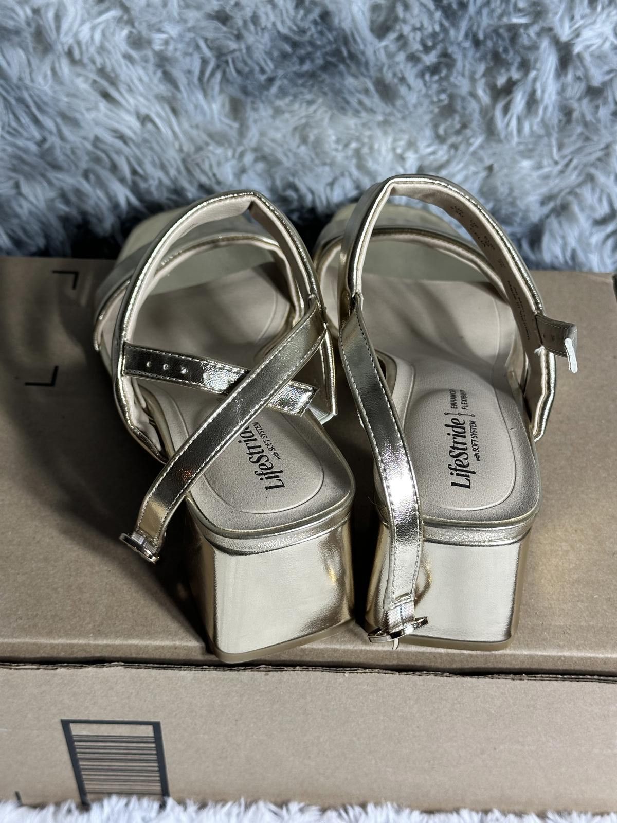 Other LifeStride Gold Strappy Heeled Sandals with Enhanced Flexibl Size US 8.5 / IT 38.5 - 5 Thumbnail