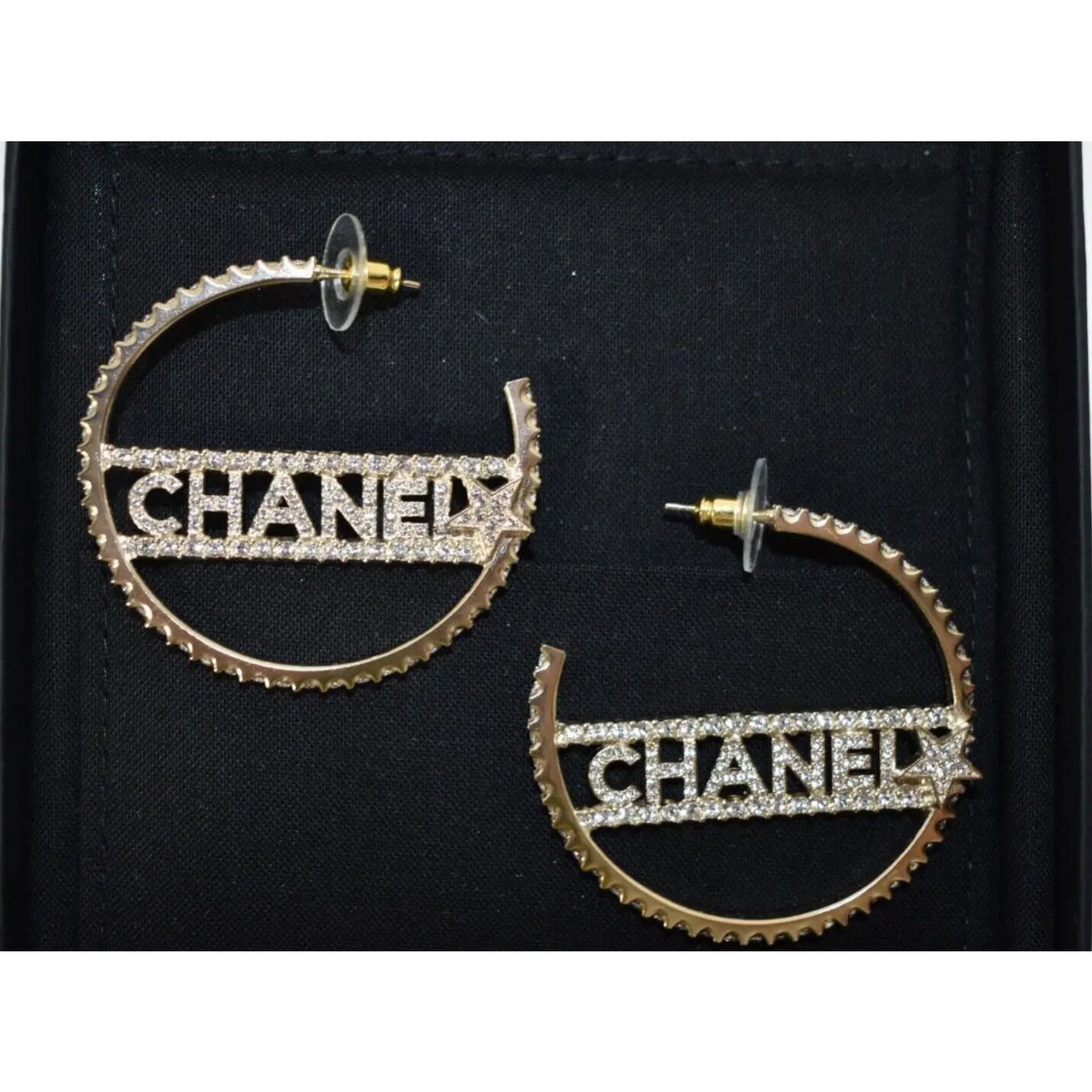 Chanel Chanel Gold Metal Crystal Drop Statement Hoop Earrings Size ONE SIZE - 2 Thumbnail