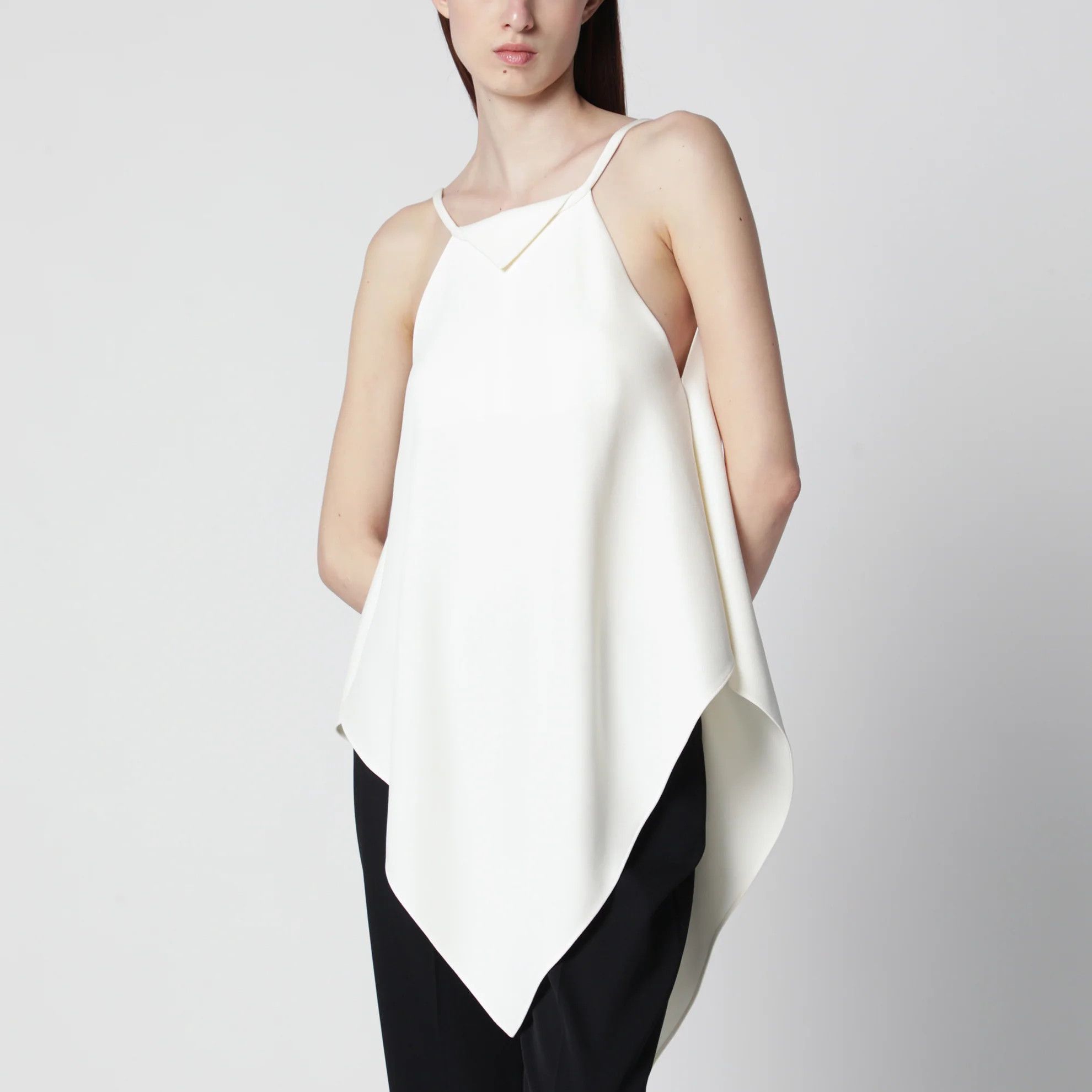Balenciaga o1d2blof0426 Scarf-Inspired Wool And Silk Crepe Top In Ivory Size XS / US 0-2 / IT 36-38 - 1 Thumbnail