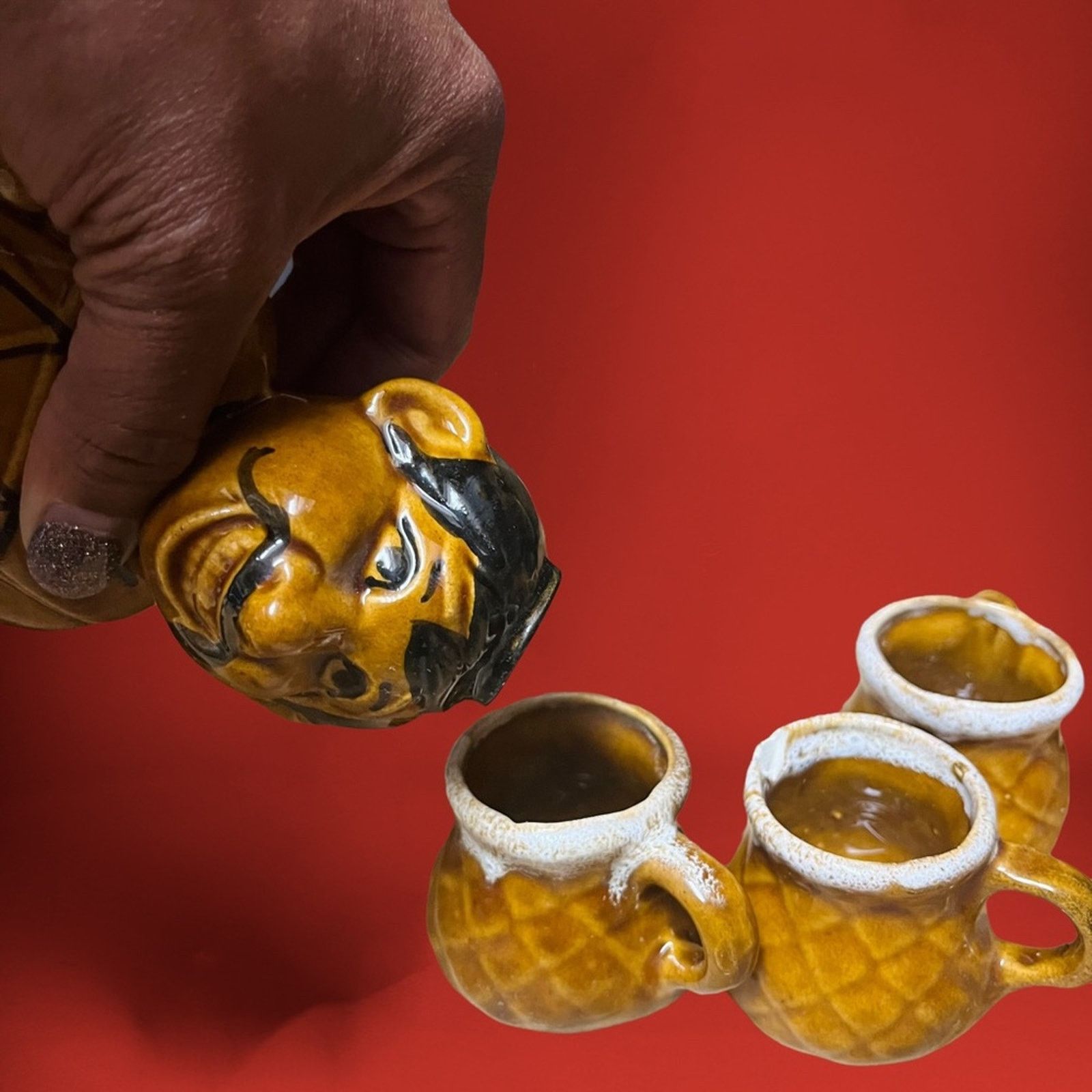 non Vintage Handmade Mexican Man In Bushes Tequila Decanter Cup Size ONE SIZE - 4 Thumbnail