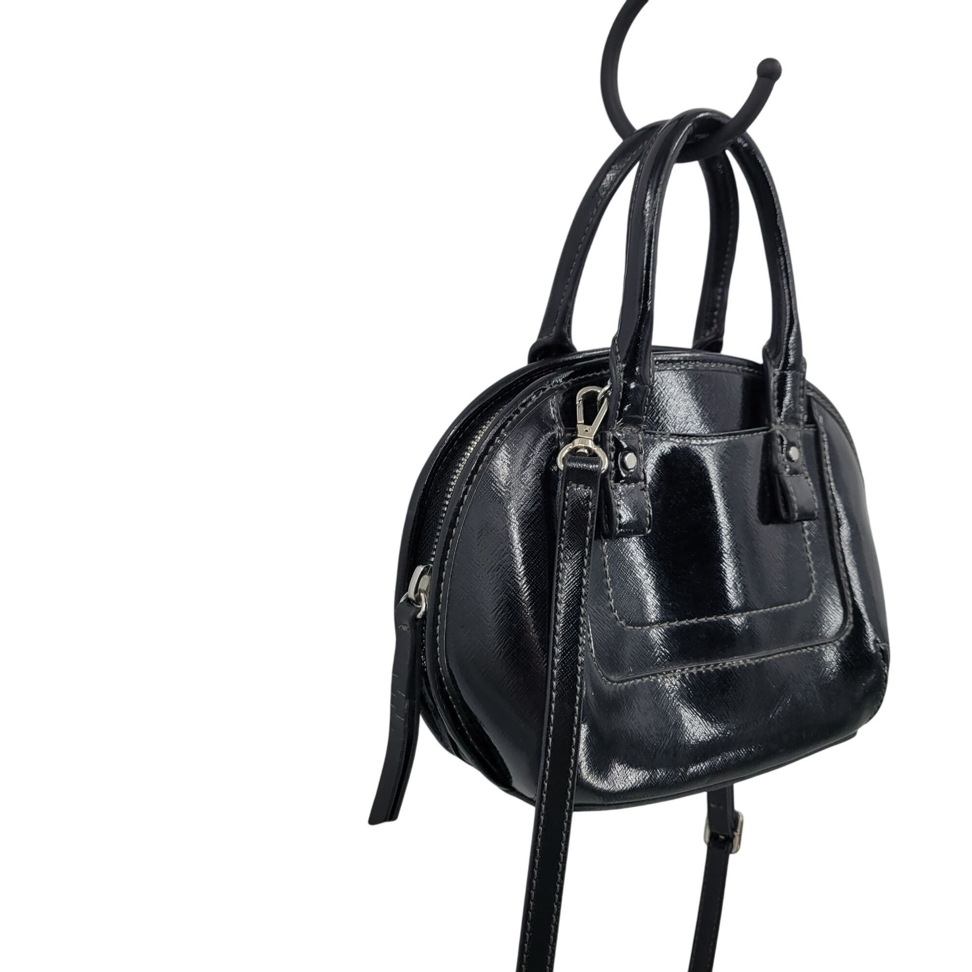 Nine West Vtg Black Faux Patent Leather Mini Top Handle Satchel Crossb Size ONE SIZE - 6 Thumbnail