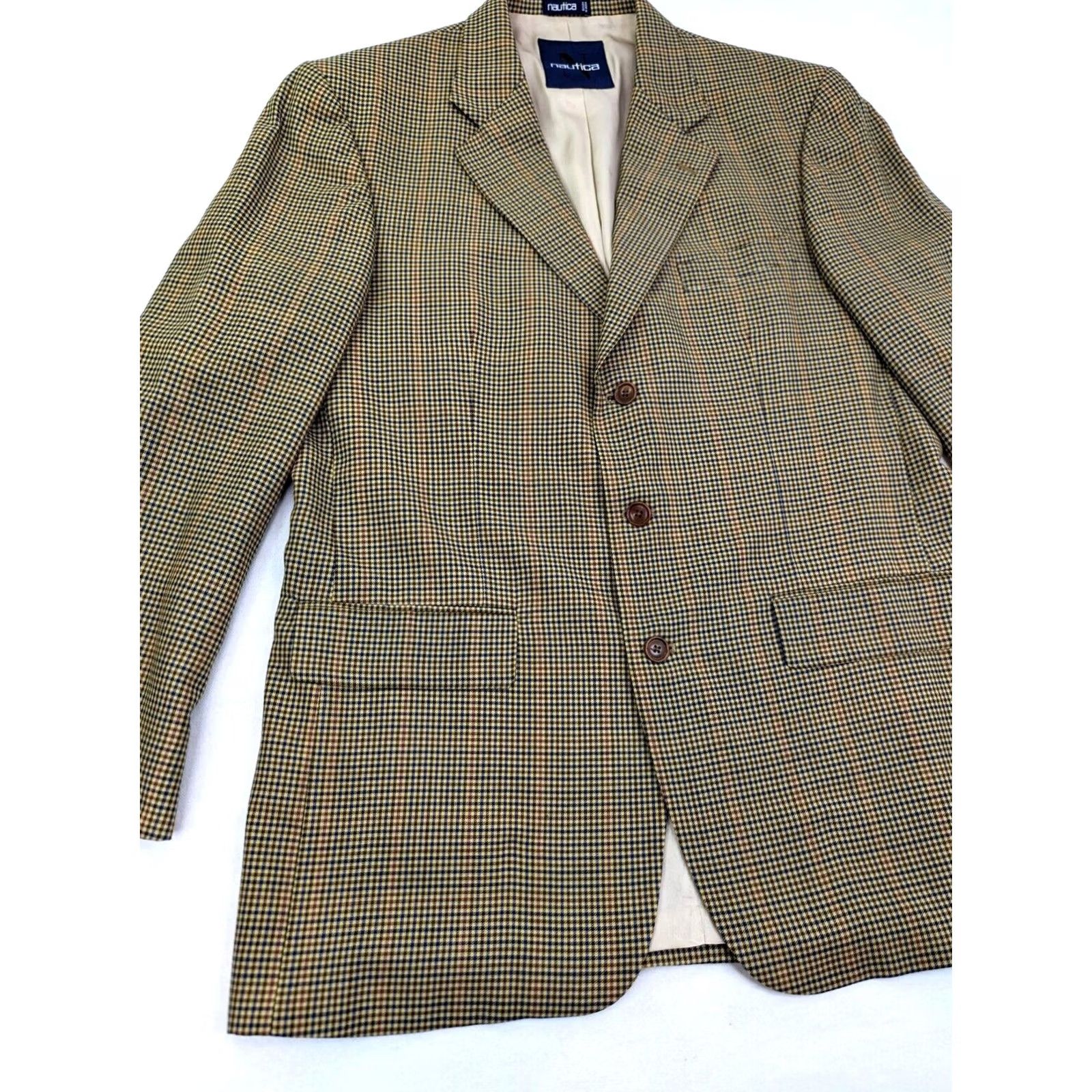 Nautica Nautica Blazer Mens Wool Check Button Three-Button 43 L VTG Multicolor Long Notch Lapel JACKET Coat Shirt Cardigan Size 46R - 2 Thumbnail