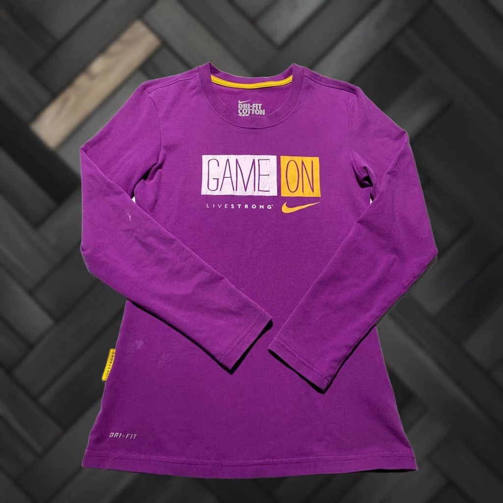 Nike Nike Livestrong Dri-Fit Cotton Long Sleeve Purple Graphic Tee Shirt XS Size XS / US 0-2 / IT 36-38 - 1 Thumbnail