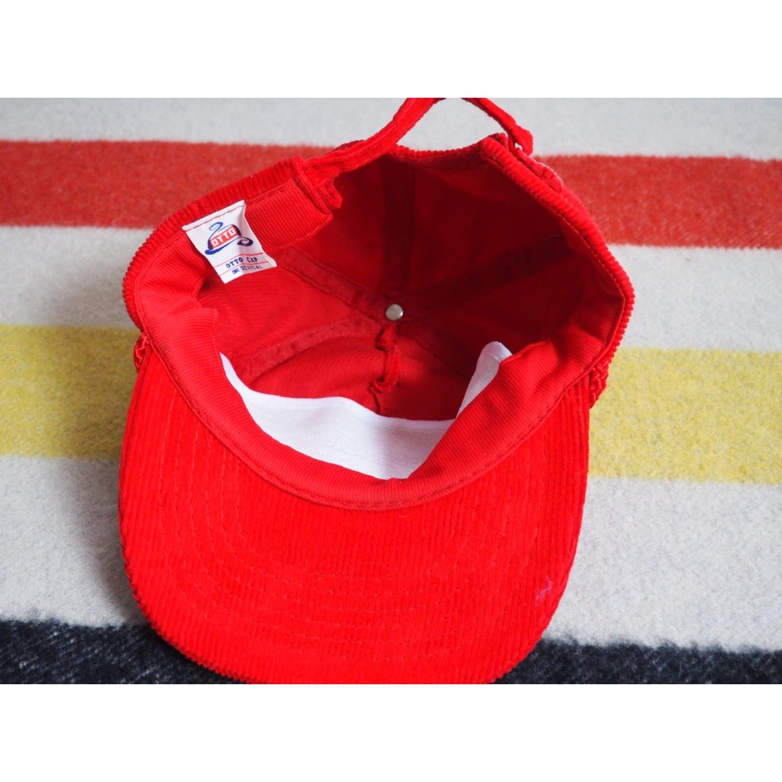 Vintage VTG 70s 80s Pioneer Telephone Co Red Corduroy Trucker Strapback Hat Cap OSFM EUC Size ONE SIZE - 3 Thumbnail