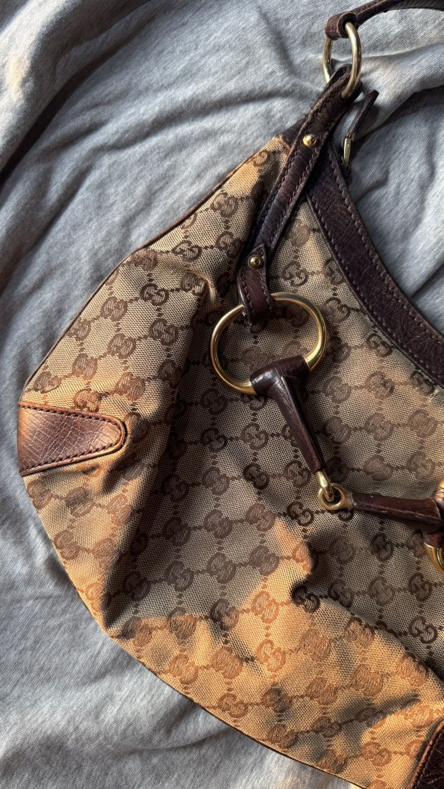 Gucci Gucci 2000s Large Horsebit Shoulder Bag GG Monogram Canvas Size ONE SIZE - 3 Thumbnail