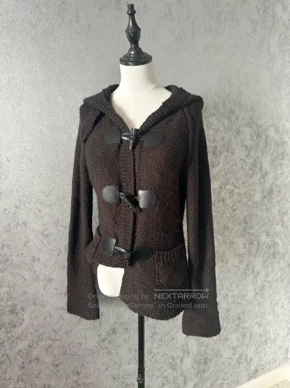 Burberry Brown Wool Blend Hooded Cardigan.