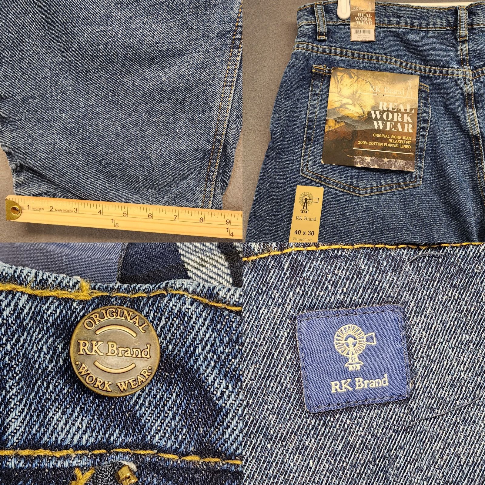 J Brand VINTAGE RK Brand Jeans Mens 38x30 Blue Flannel Lined Relaxed Fit Workwear Jeans 40x30 Mens Size US 38 / EU 54 - 8 Thumbnail