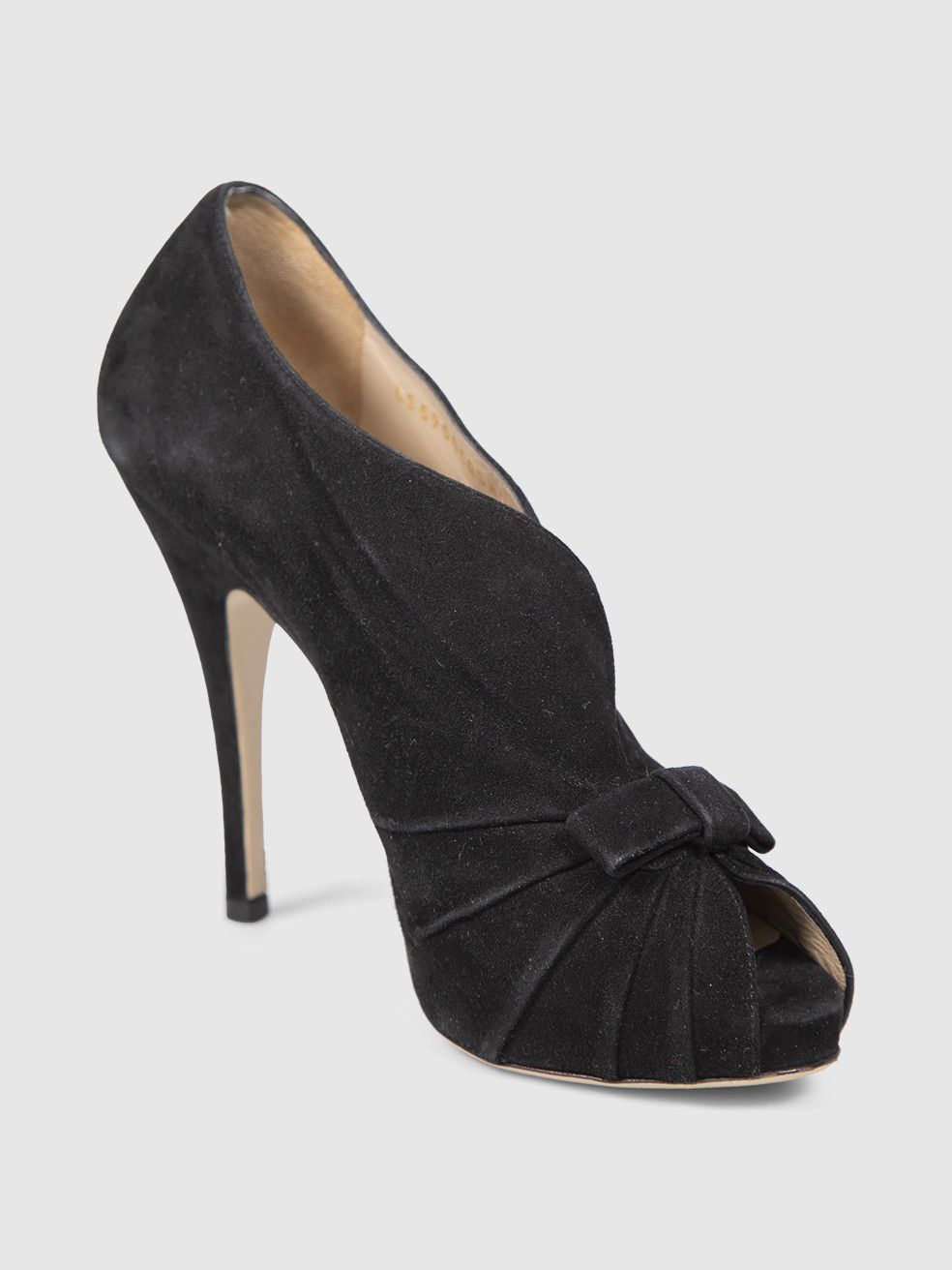 Valentino Black Suede Peep Toe Bow Heels Size US 6 / IT 36 - 1 Thumbnail