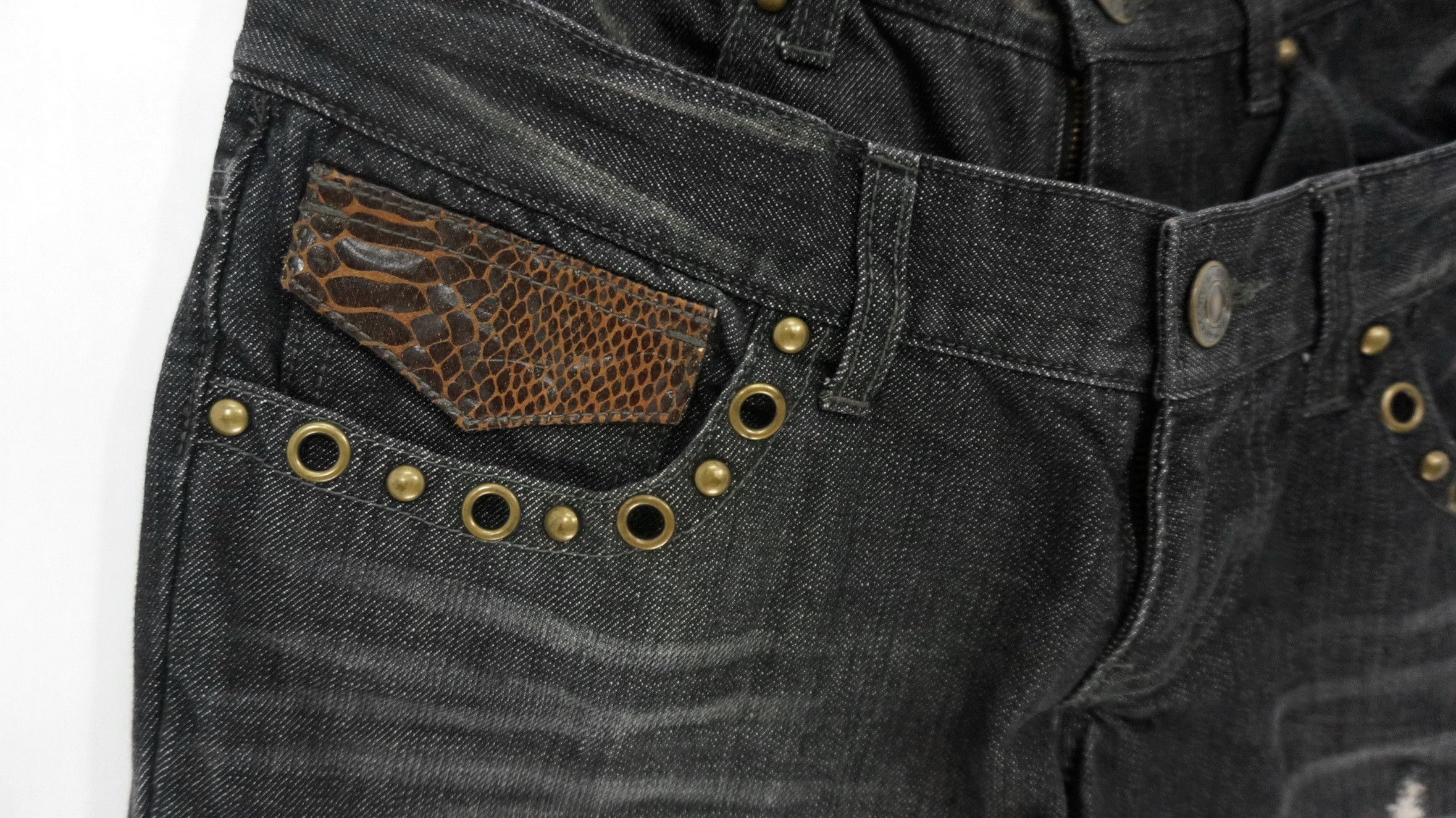 Japanese Brand ⛩️JAPANESE BRAND Double Waist Faux Snakeskin Jeans Size US 29 - 5 Thumbnail
