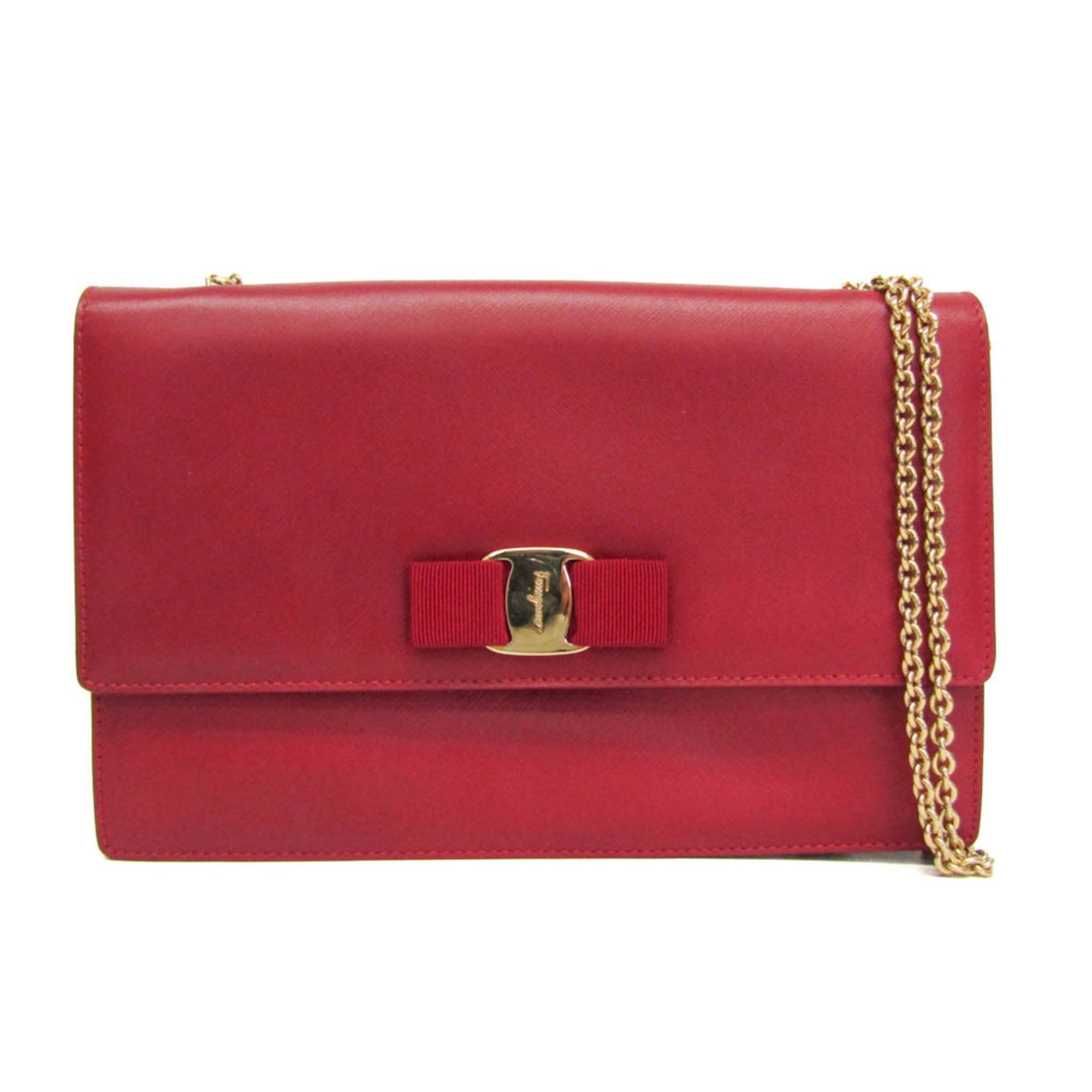 Salvatore Ferragamo Salvatore Ferragamo Vara Chain Shoulder Bag AU-21 D855 Women's Leather Shoulder Bag Red Color Size ONE SIZE - 1 Thumbnail