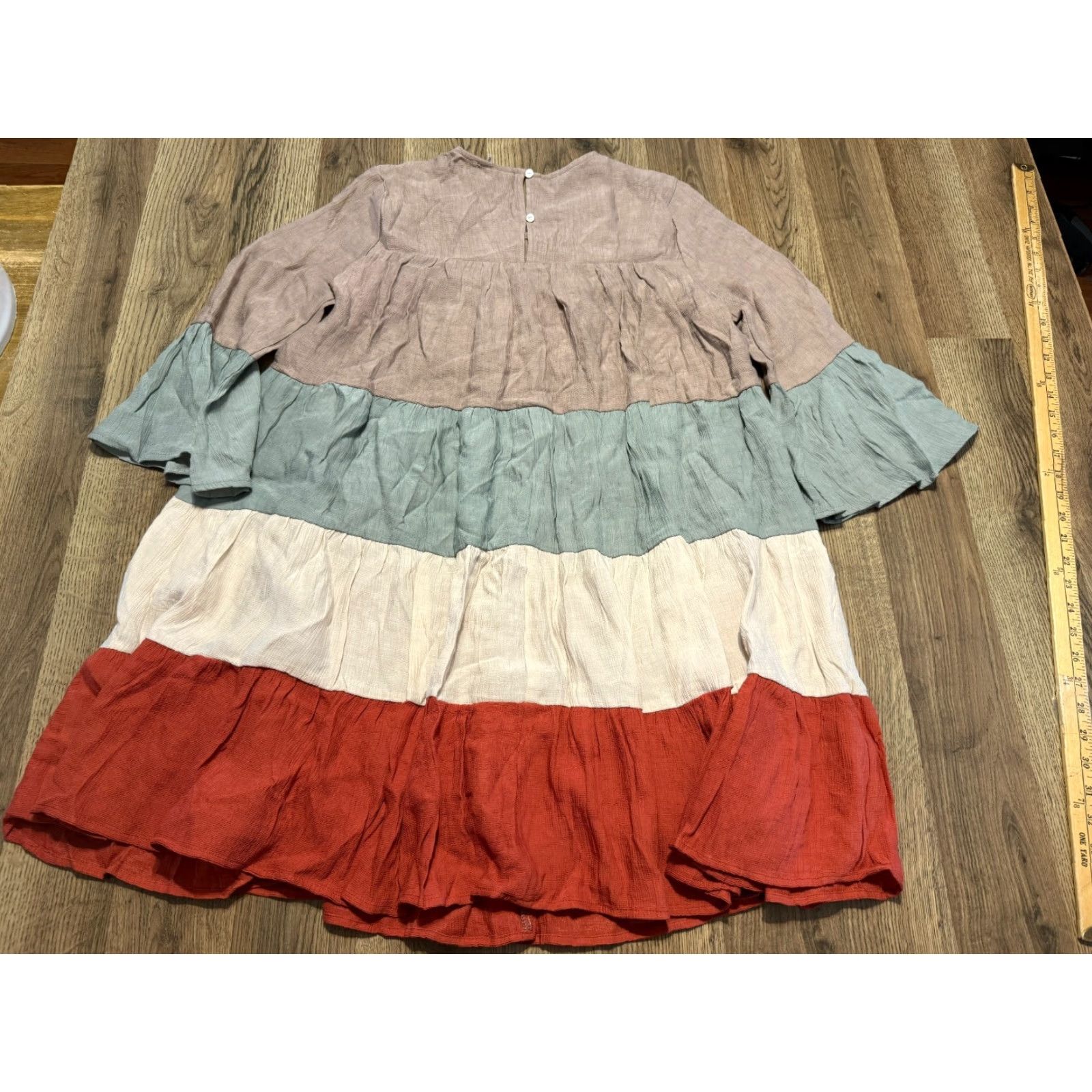 Bell Entro Dress Women's Size Small Gray Orange Bell Sleeve Crew Neck Color Block Dress Size S / US 4 / IT 40 - 2 Thumbnail