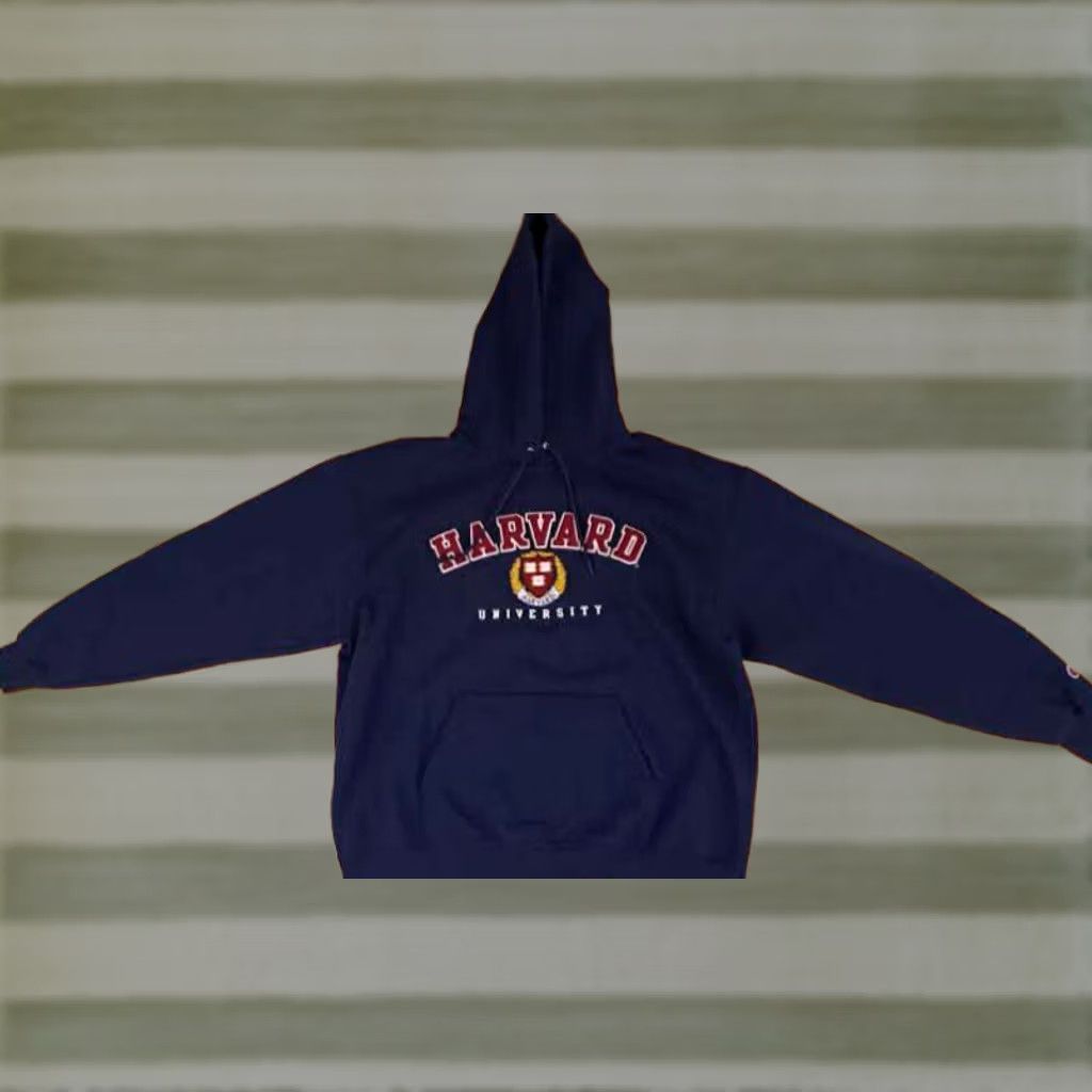 Vintage VINTAGE Harvard University Hooded Sweatshirt XL Blue Cotton Pullover Embroidered Champion Eco fleece Size US XL / EU 56 / 4 - 1 Thumbnail