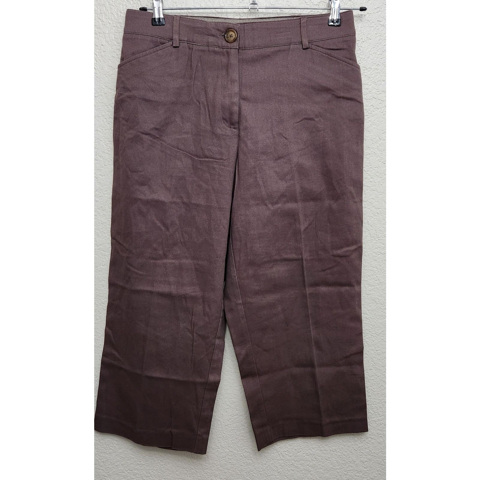 Other Counterparts Brown Flat Front Cropped Pants 10 Straight Leg Size 32" / US 10 / IT 46 - 1 Thumbnail