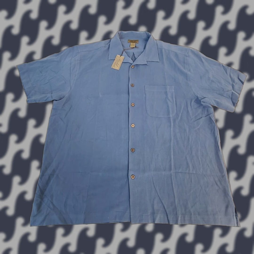 Vintage Tri-Mountain Shirt Mens XL Blue Silk Short Sleeve Button Front Gold Size US XL / EU 56 / 4 - 1 Thumbnail