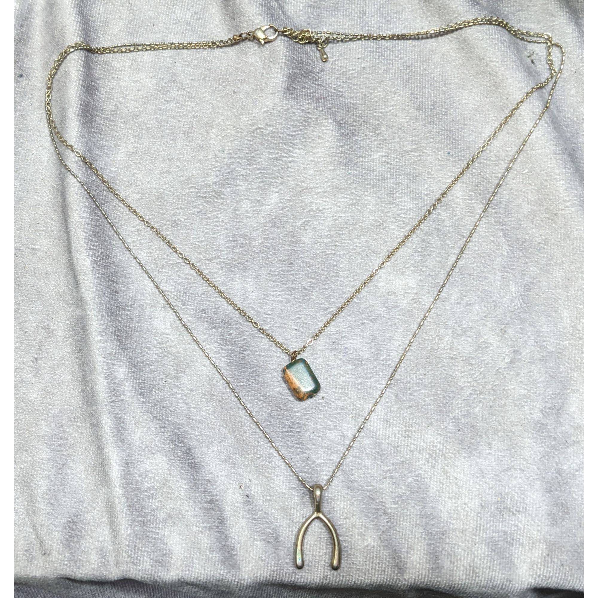 Other Layered Lucky Wishbone And Picture Jasper Dual Pendant Neckl Size ONE SIZE - 4 Thumbnail