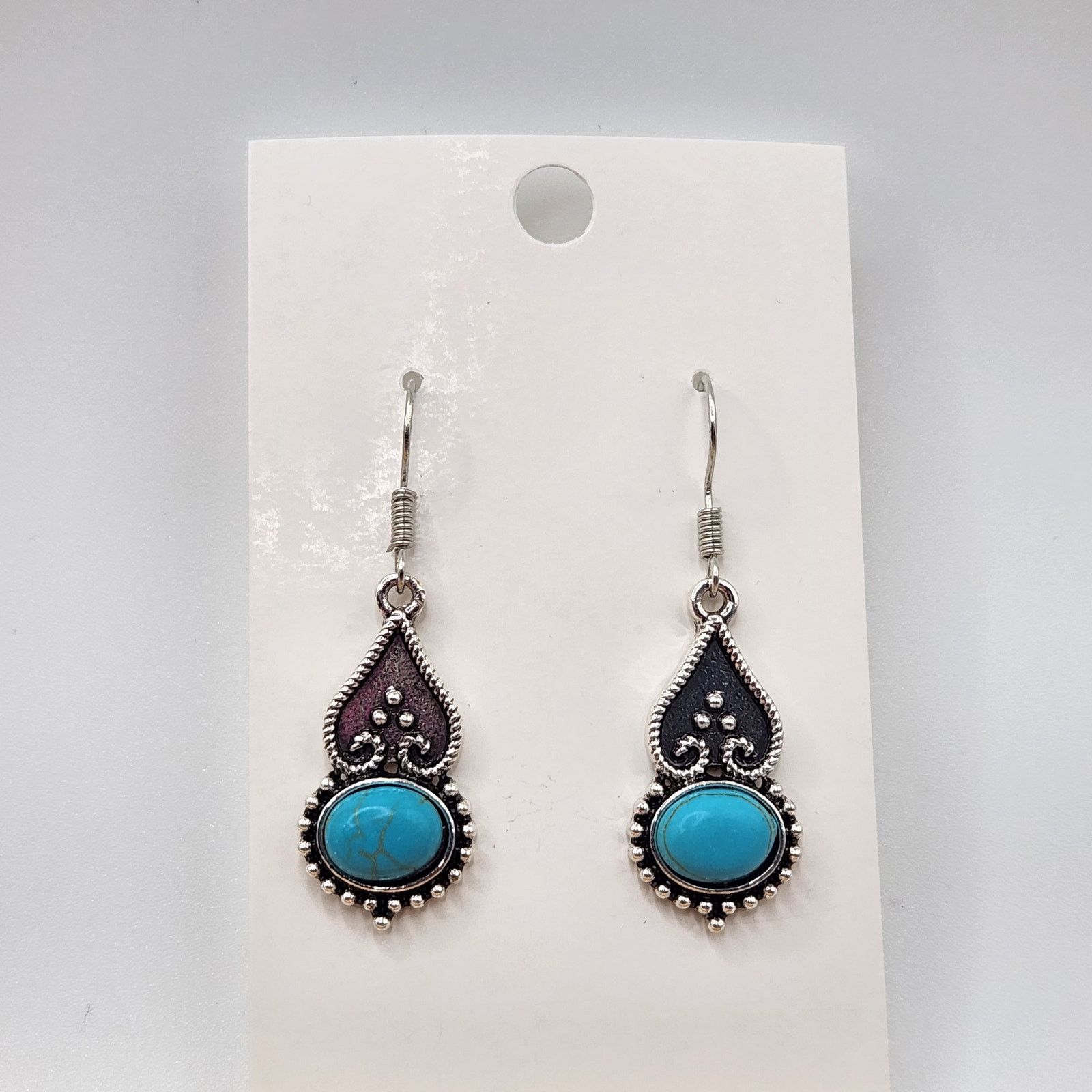 Other Southwestern Turquoise Oval Teardrop Dangle Earrings Size ONE SIZE - 2 Thumbnail