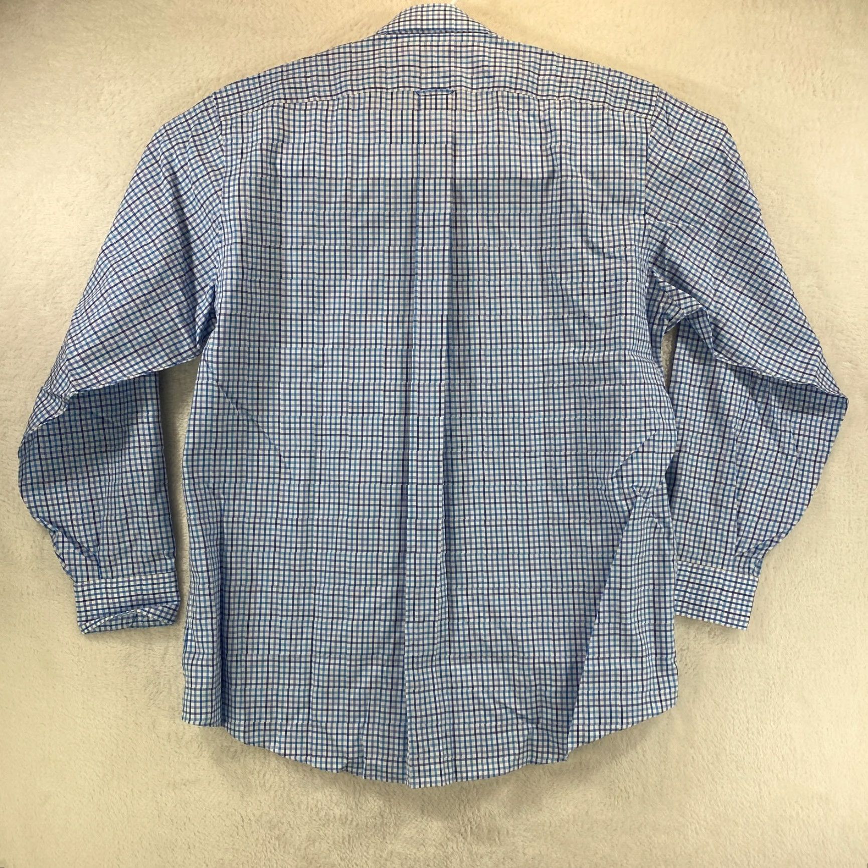 Vintage Kirkland Signature Mens XL 17 34/35 Non-Iron Dress Shirt Wrinkle Free NWT White/Blue Check 100% Cotton Button-Down Collar 17 Neck Size 46R - 2 Thumbnail