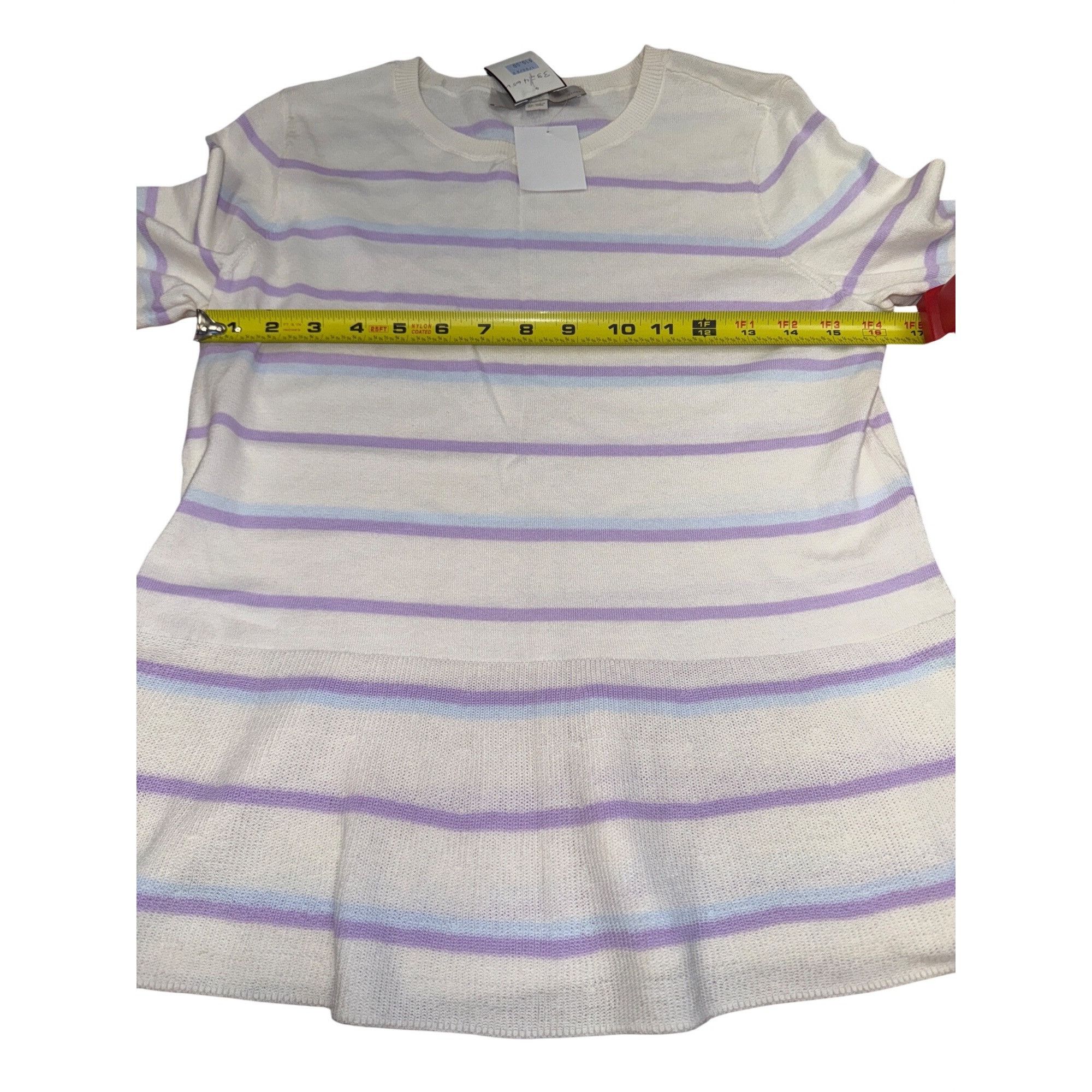 Loft Loft Petite Women's Sweater Tunic White Purple Striped Cotto Size S / US 4 / IT 40 - 7 Thumbnail