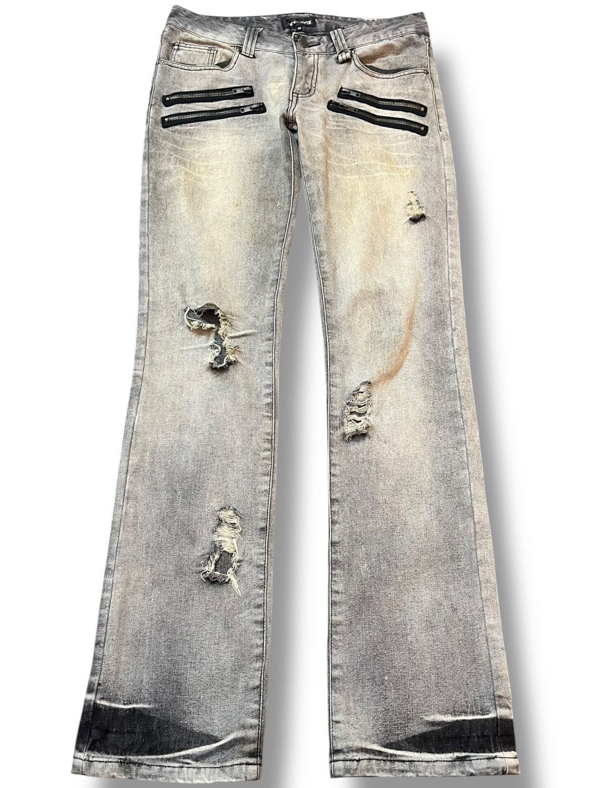 【LOWBOX】 Damage Design Denim Vintage Lowbox Punk Multipockets Grunge Distressed Denim