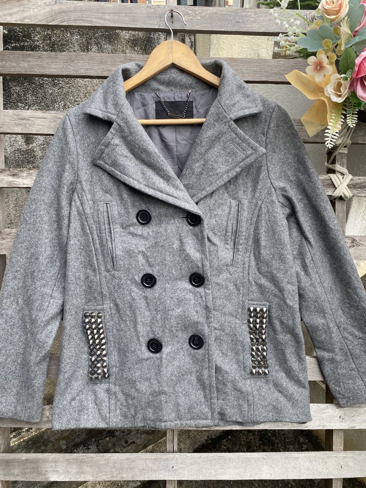 Japanese Brand × Vintage Wool-Blend Double-Breasted Peacoat Jacket - Studded Pocket Size S / US 4 / IT 40 - 2 Thumbnail