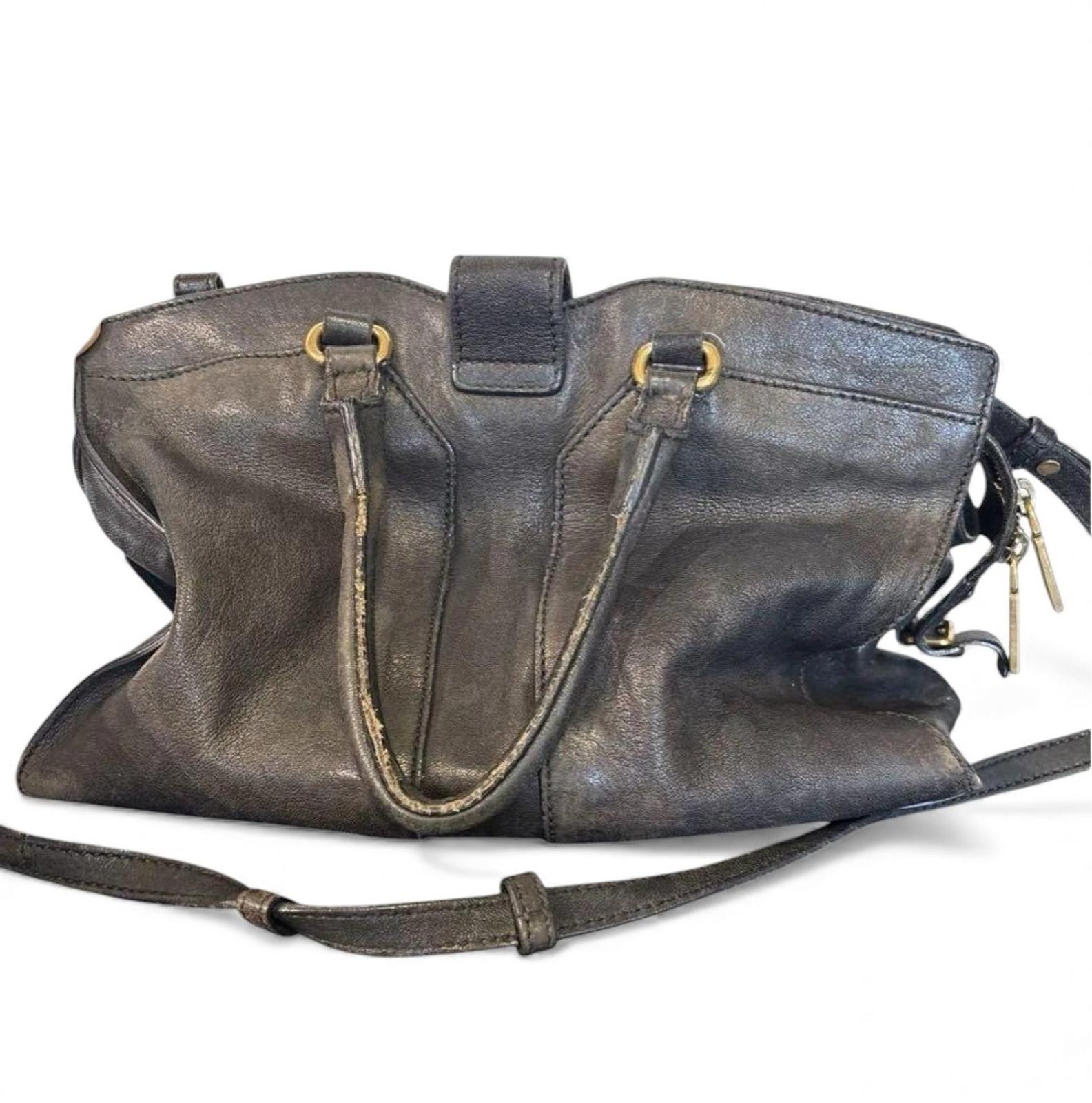 Yves Saint Laurent Saint Laurent - Black Leather Handbag Gold Y Logo Size ONE SIZE - 3 Thumbnail