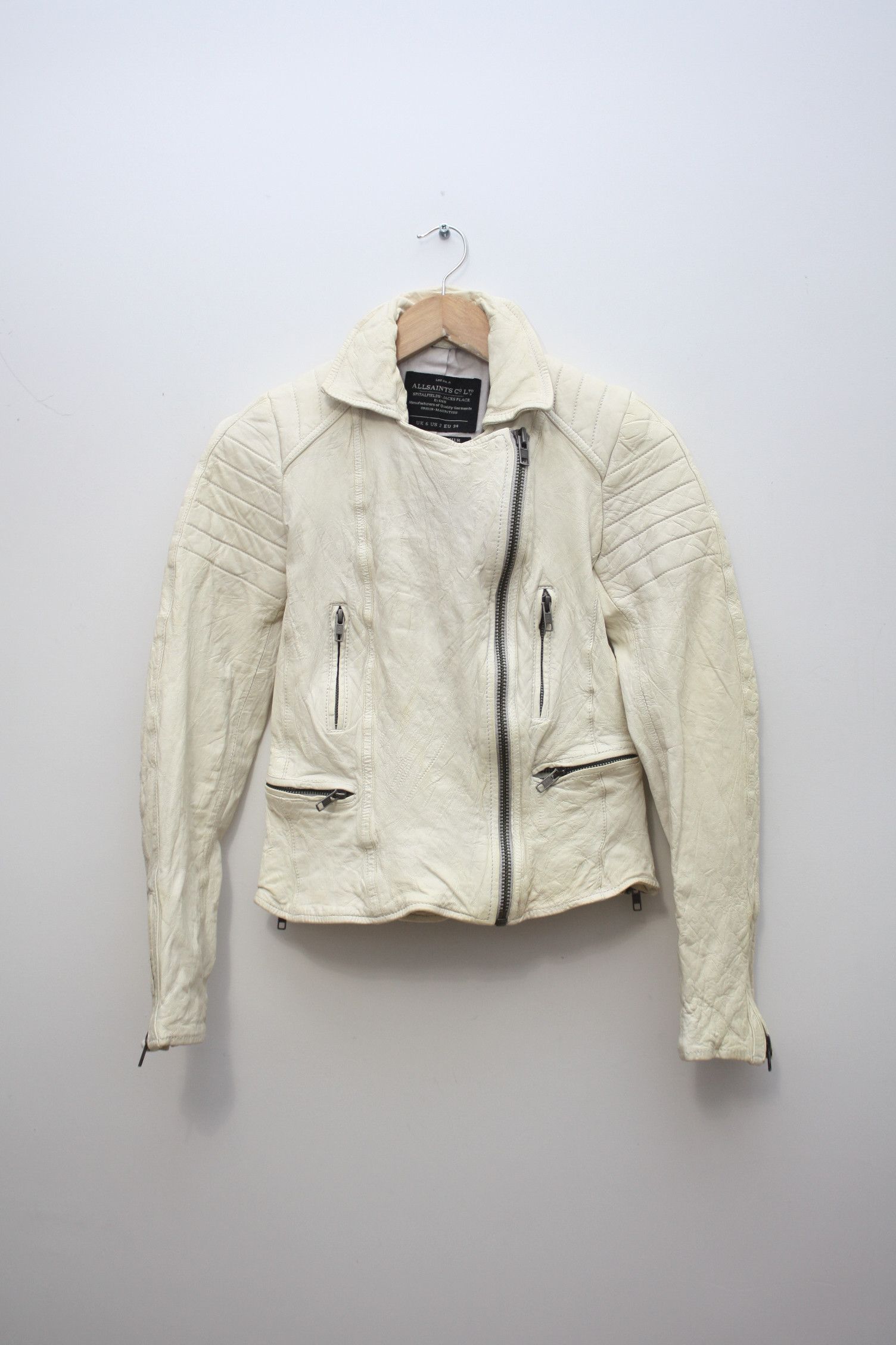 Allsaints All Saint Crean White Leather Jacket Women's US2 Size XS / US 0-2 / IT 36-38 - 1 Thumbnail