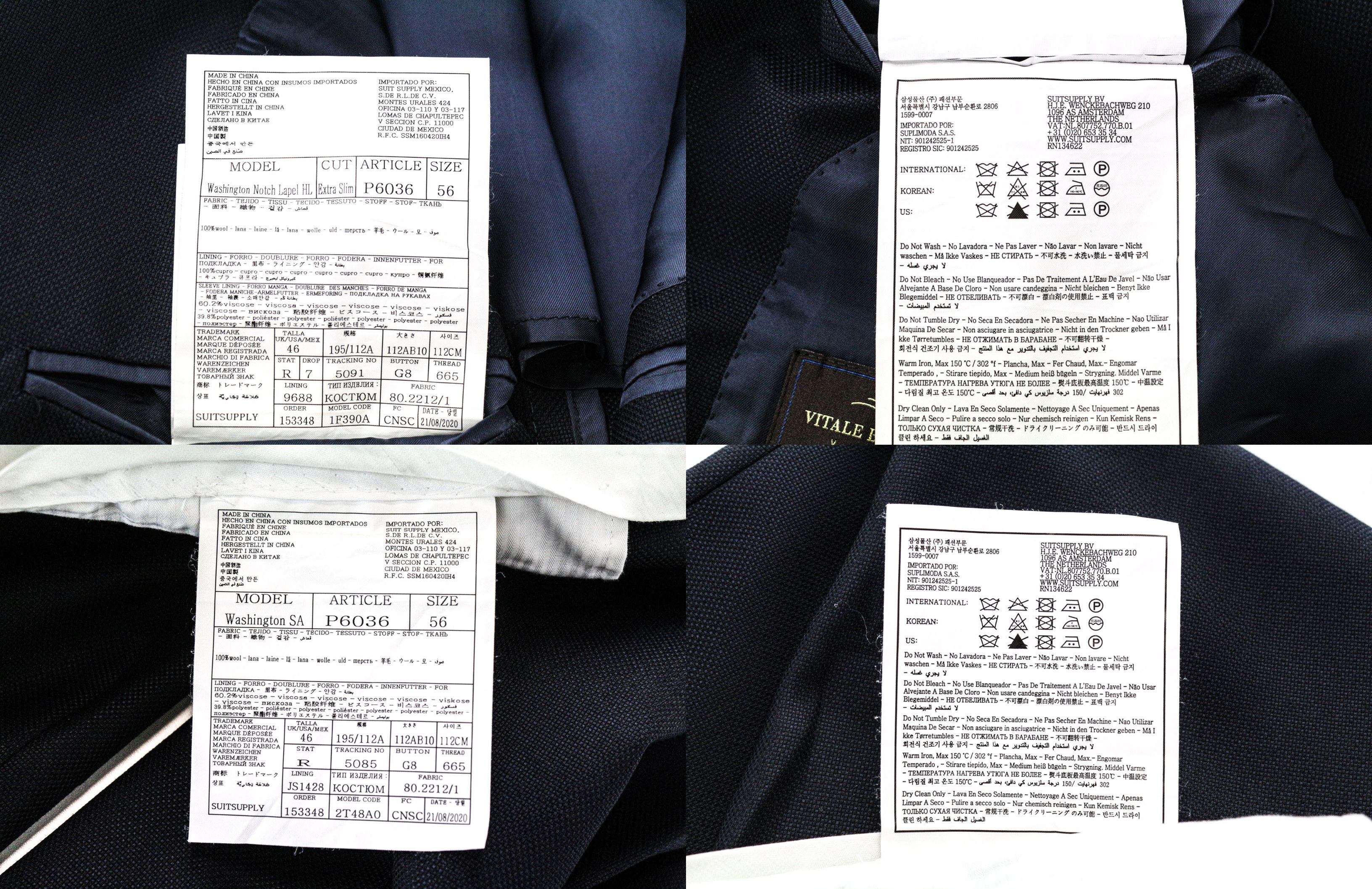 Suitsupply WASHINGTON UK46R Wool Super130s Blue Suit 73888 Size 46R - 7 Thumbnail
