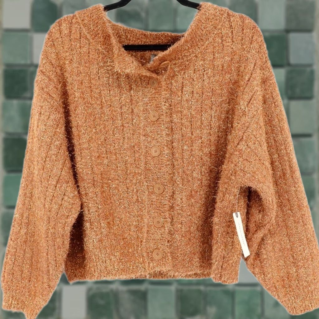 Anthropologie Anthropologie Cardigan Sweater Small Pink Metallic Blush Copper Cable Knit Round Neck Long Sleeve Button Front Holiday Party Casual Womens XS Size S / US 4 / IT 40 - 1 Thumbnail